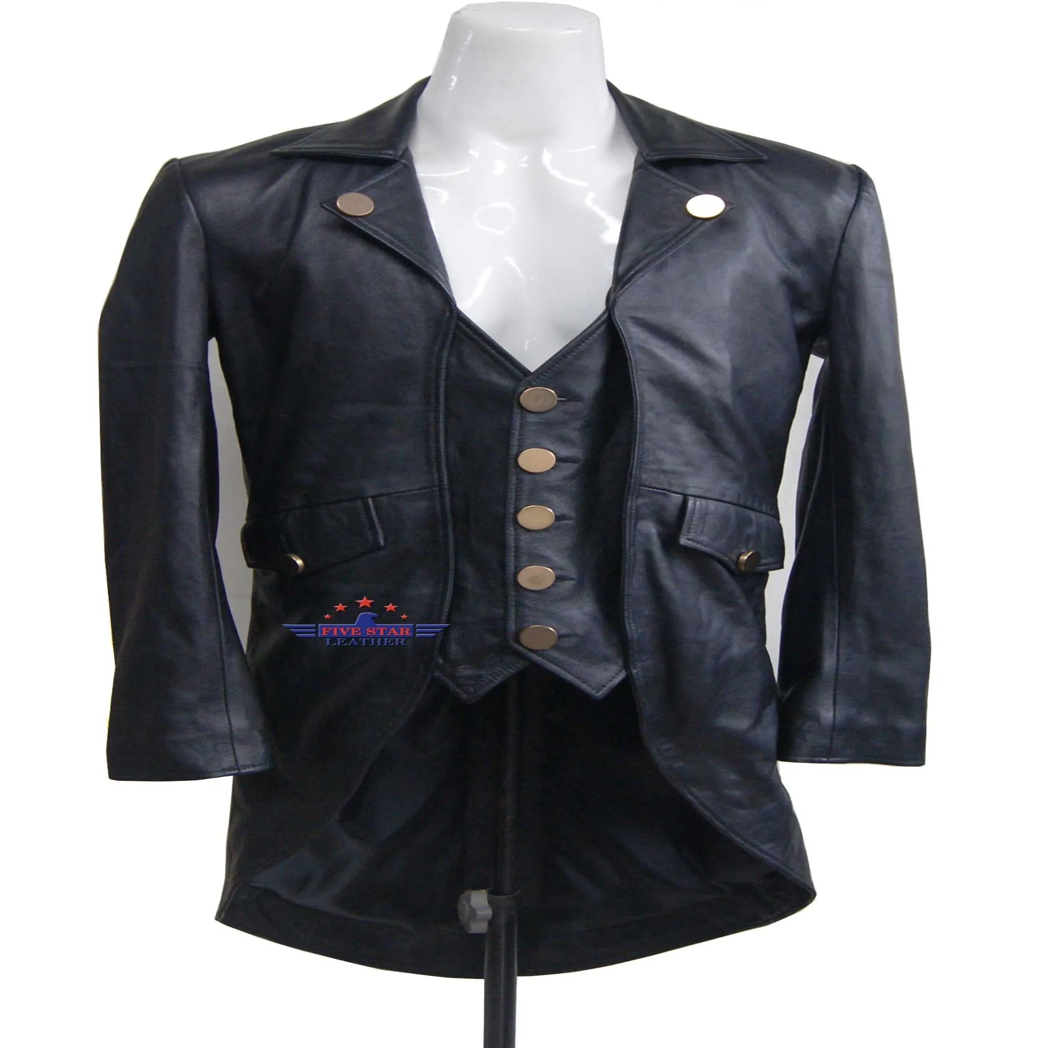 Men REAL SHEEP SKIN LEATHER Black TAILCOAT Steampunk Jacket Dress Coat GOTHIC sold by Five Star Leather