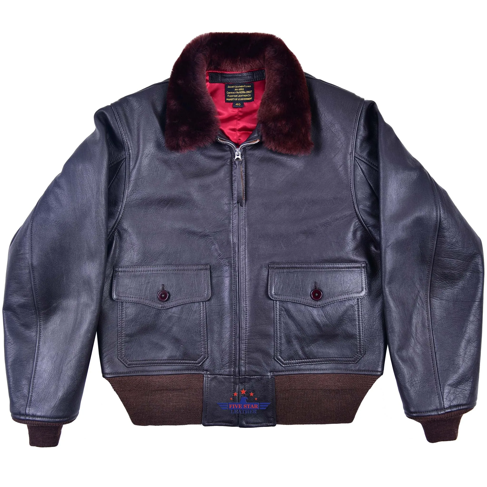 Men AN6552 Seal Brown Pilot Flying Jacket USN Fur Collar sold by Five Star Leather