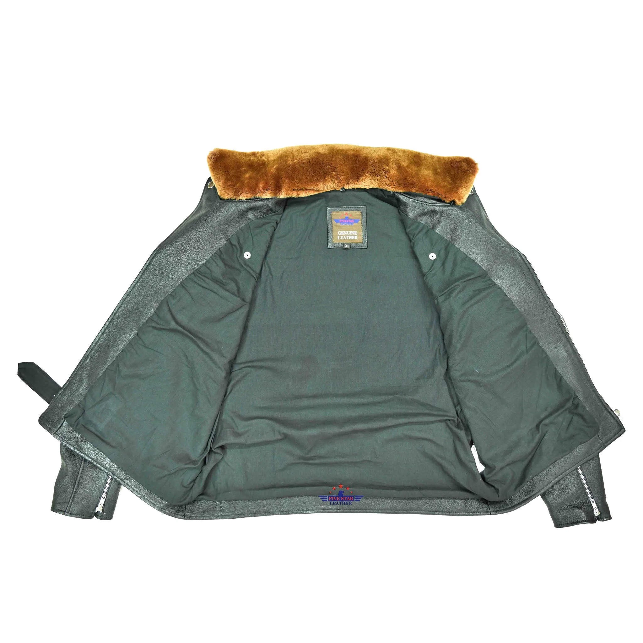 Men's Motorbike Real Goatskin Vintage Classic Jacket with Removable Fur Collar sold by Five Star Leather product image thumbnail 5