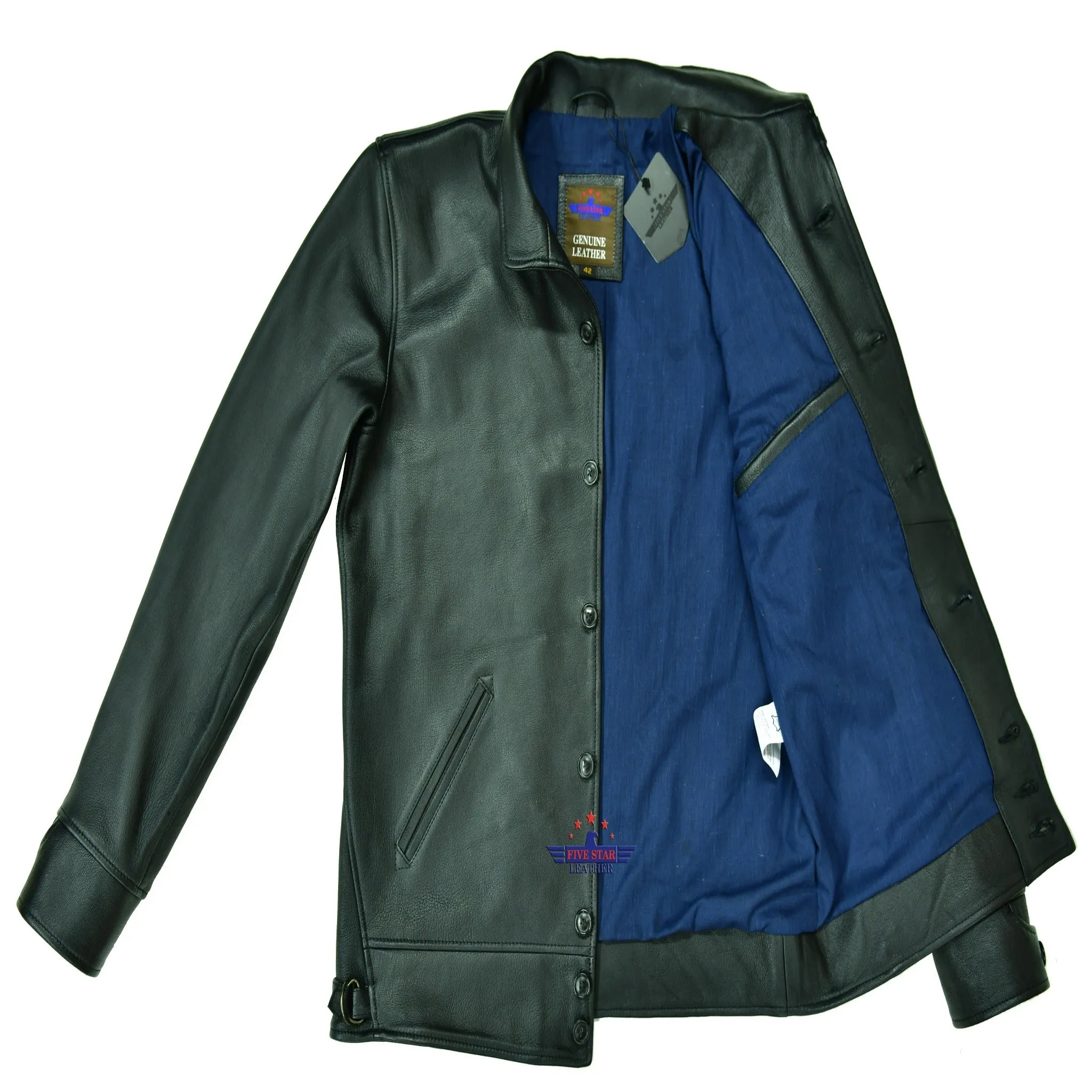 Men's Real Goatskin Brakeman Coat Jacket with Stand-Up Shawl Collar and Vintage Front Button sold by Five Star Leather product image thumbnail 3