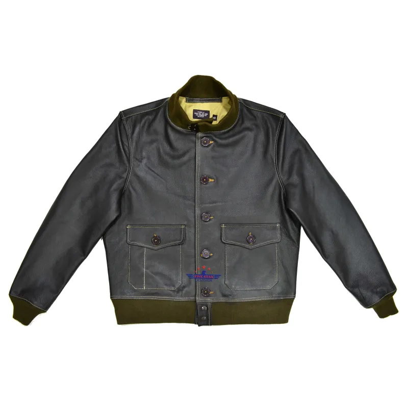Men Real Goat Seal Brown Leather Air Force A-1 Jacket Pilot Flying sold by Five Star Leather