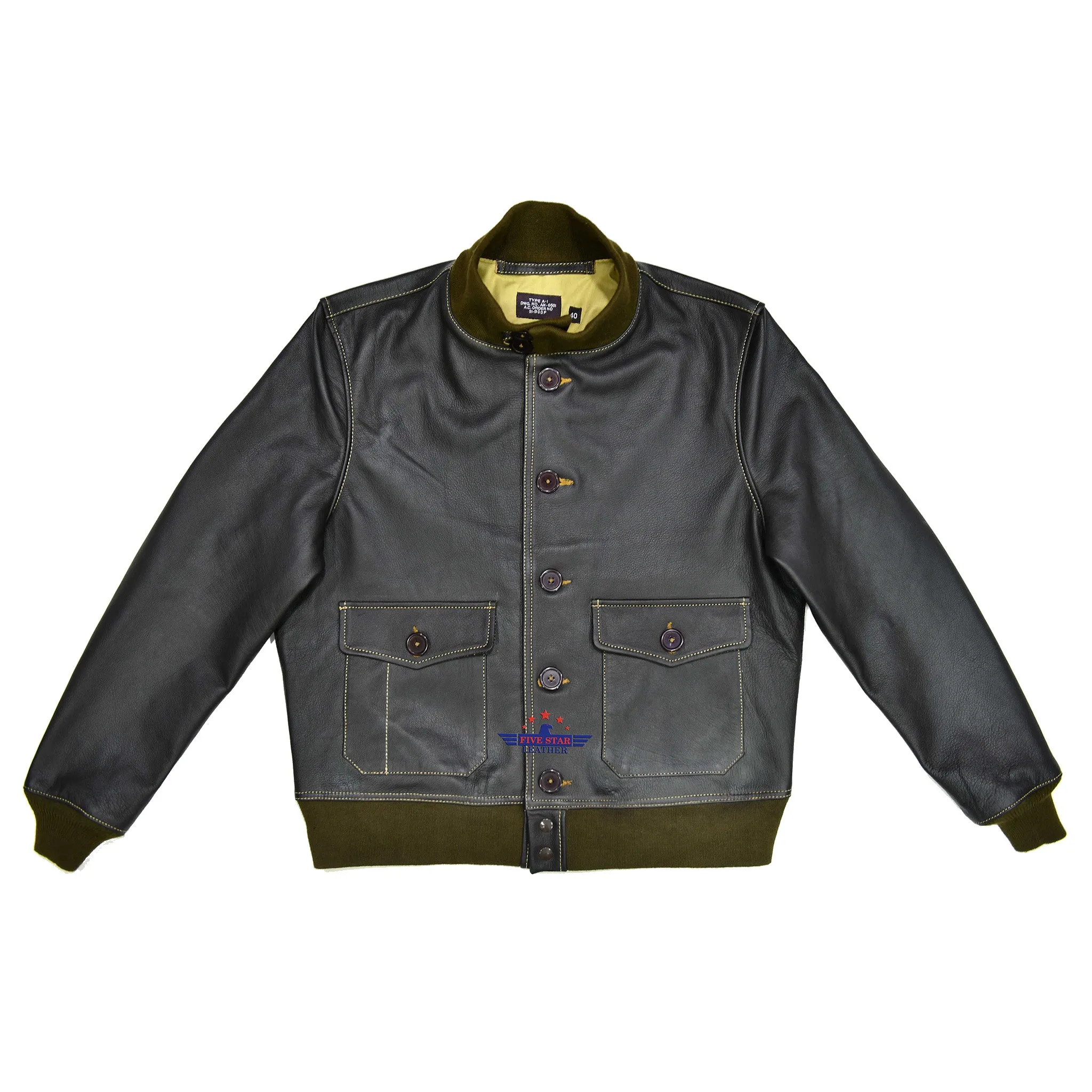 Men Real Goat Seal Brown Leather Air Force A-1 Jacket Pilot Flying sold by Five Star Leather