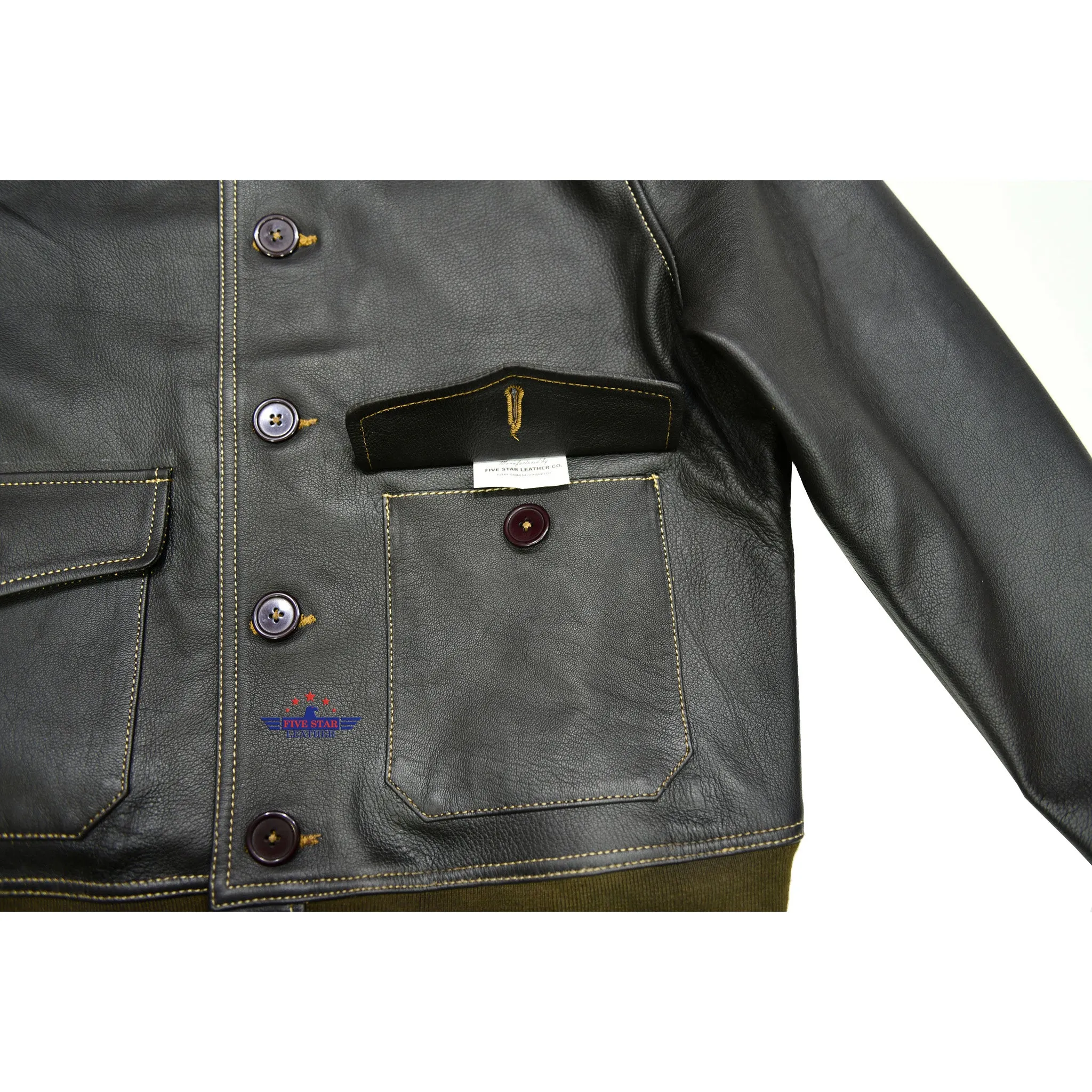 Men Real Goat Seal Brown Leather Air Force A-1 Jacket Pilot Flying sold by Five Star Leather product image thumbnail 4