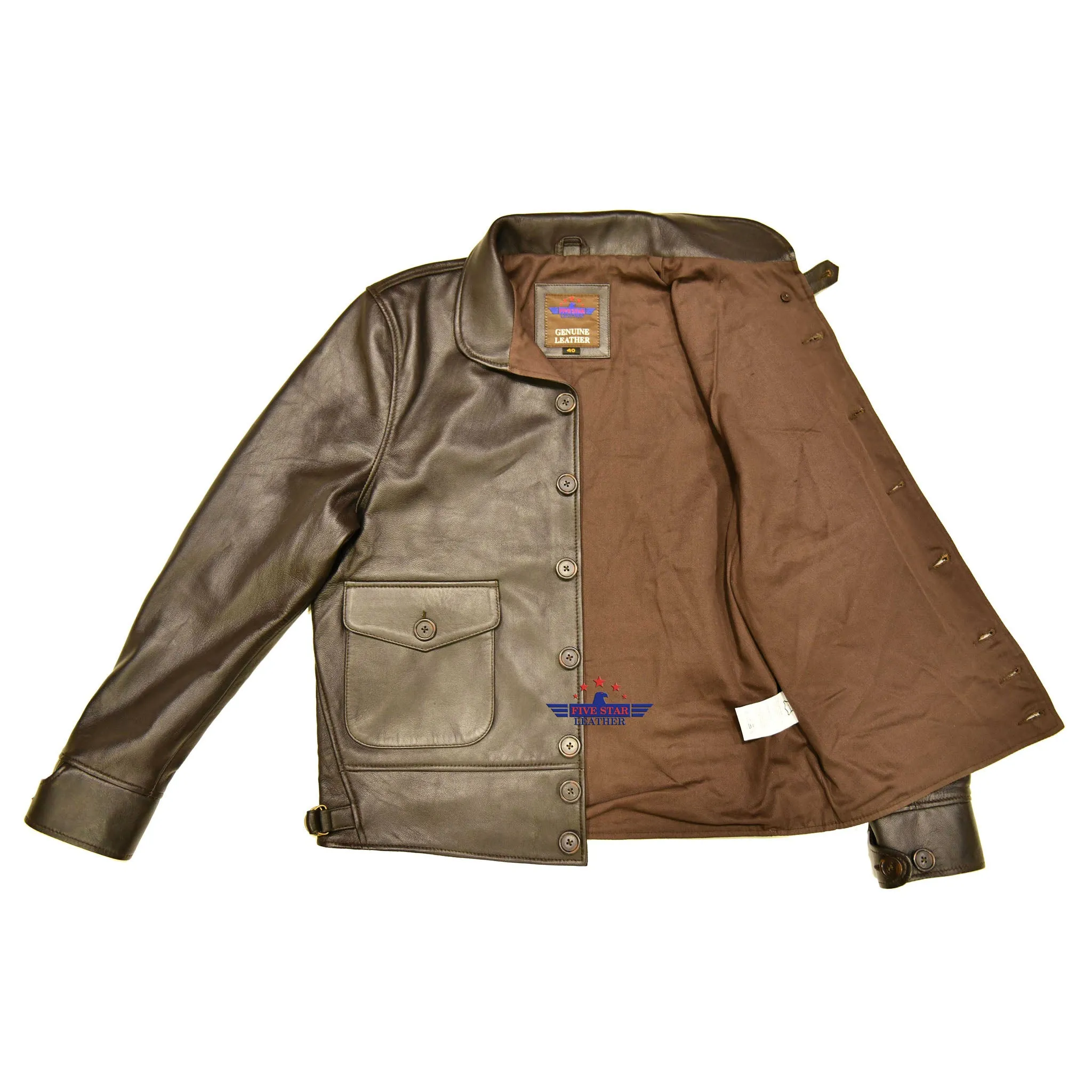 Men's Repro 1930's Vintage Cossack Real Goatskin Leather Jacket sold by Five Star Leather product image thumbnail 3