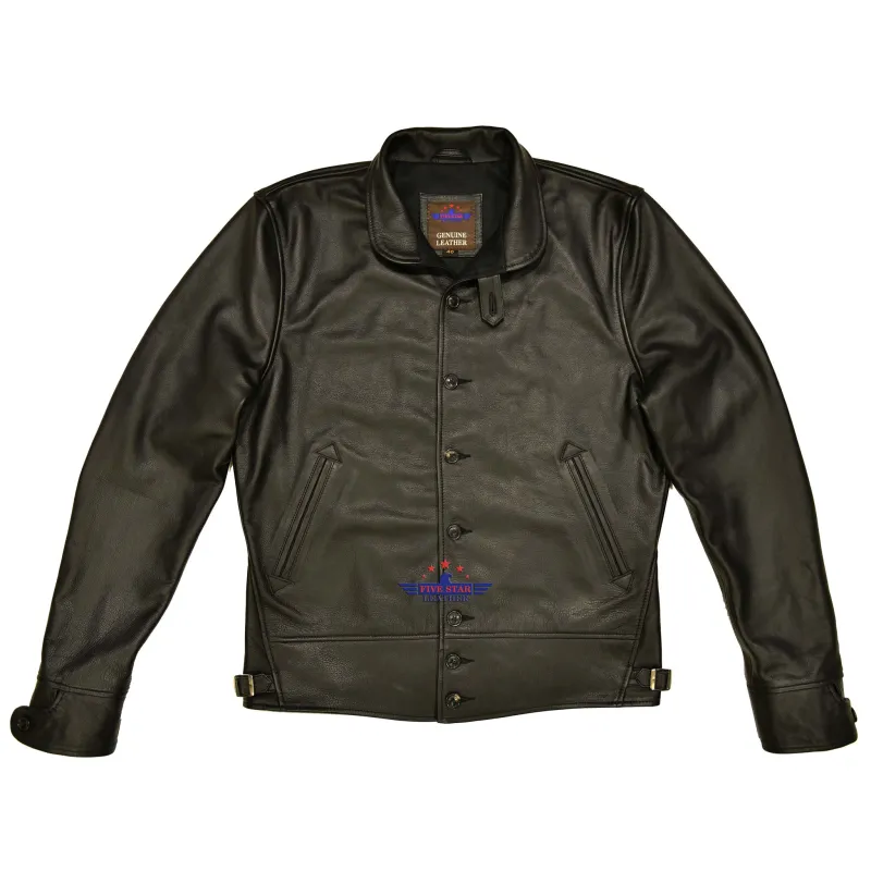 Men's Repro 1930's Vintage Cossack Real Black Steerhide Leather Jacket sold by Five Star Leather