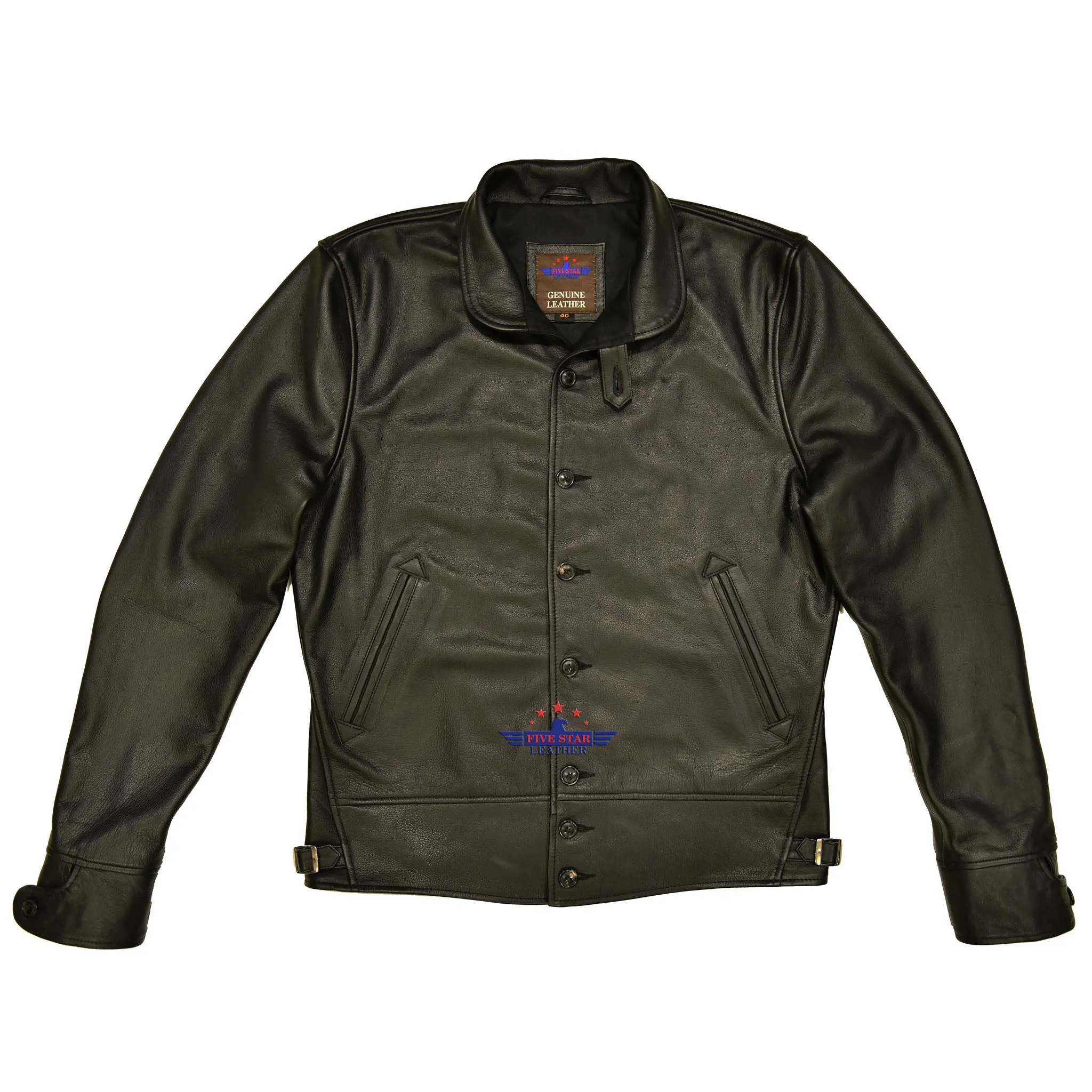 Men's Repro 1930's Vintage Cossack Real Black Steerhide Leather Jacket sold by Five Star Leather