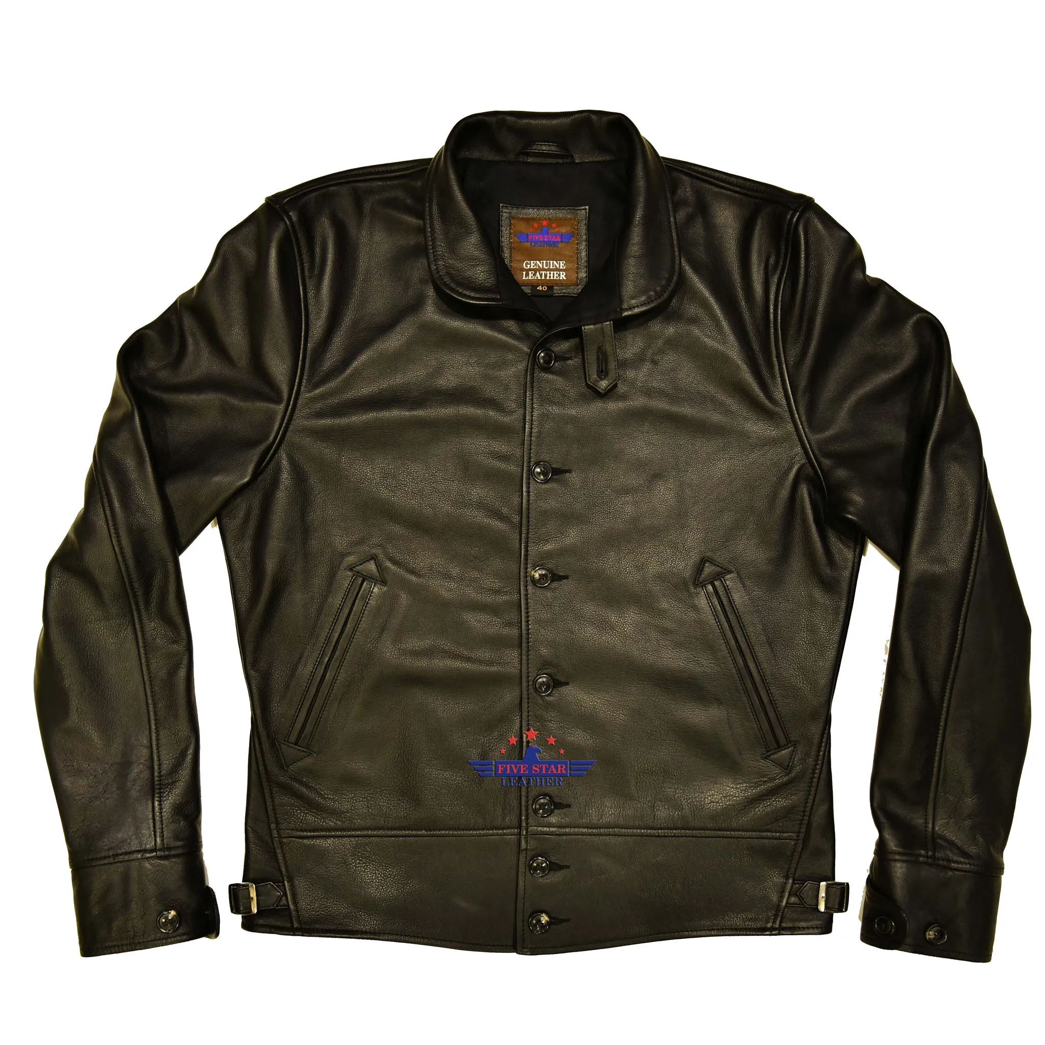 Men's Repro 1930's Vintage Cossack Real Black Steerhide Leather Jacket sold by Five Star Leather product image thumbnail 3