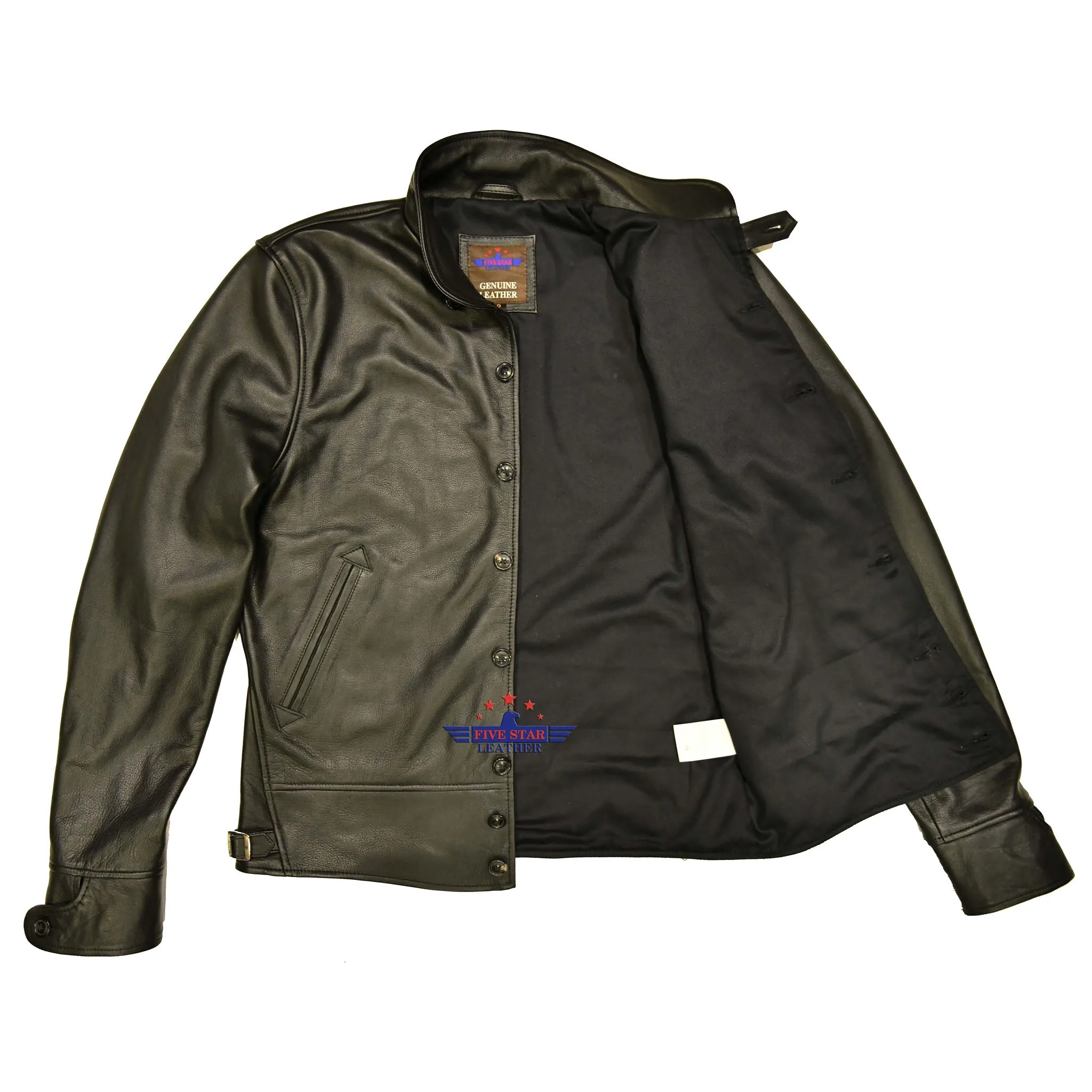 Men's Repro 1930's Vintage Cossack Real Black Steerhide Leather Jacket sold by Five Star Leather product image thumbnail 5