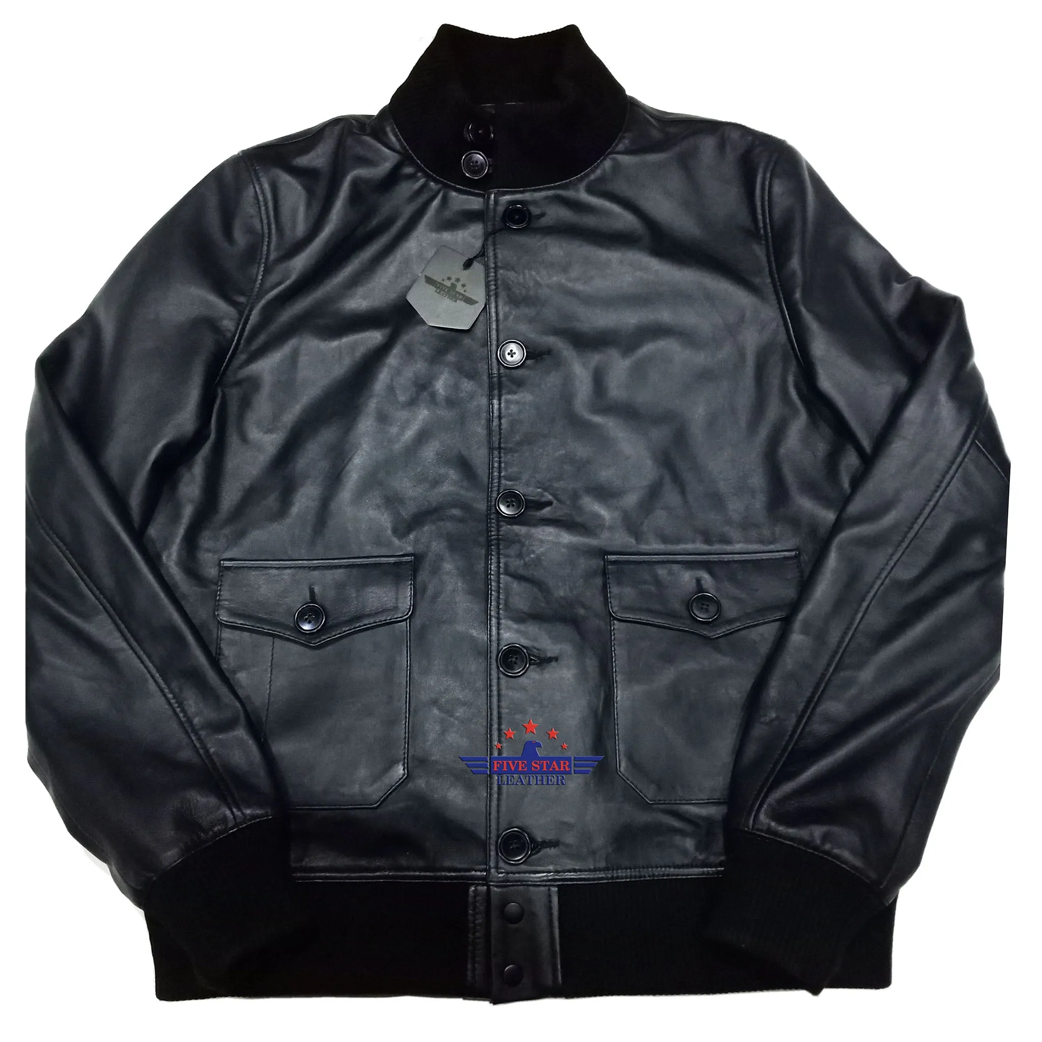 Men Capeskin Leather Air Force A-1 Jacket Pilot Flying Aviator Black sold by Five Star Leather product image thumbnail 4