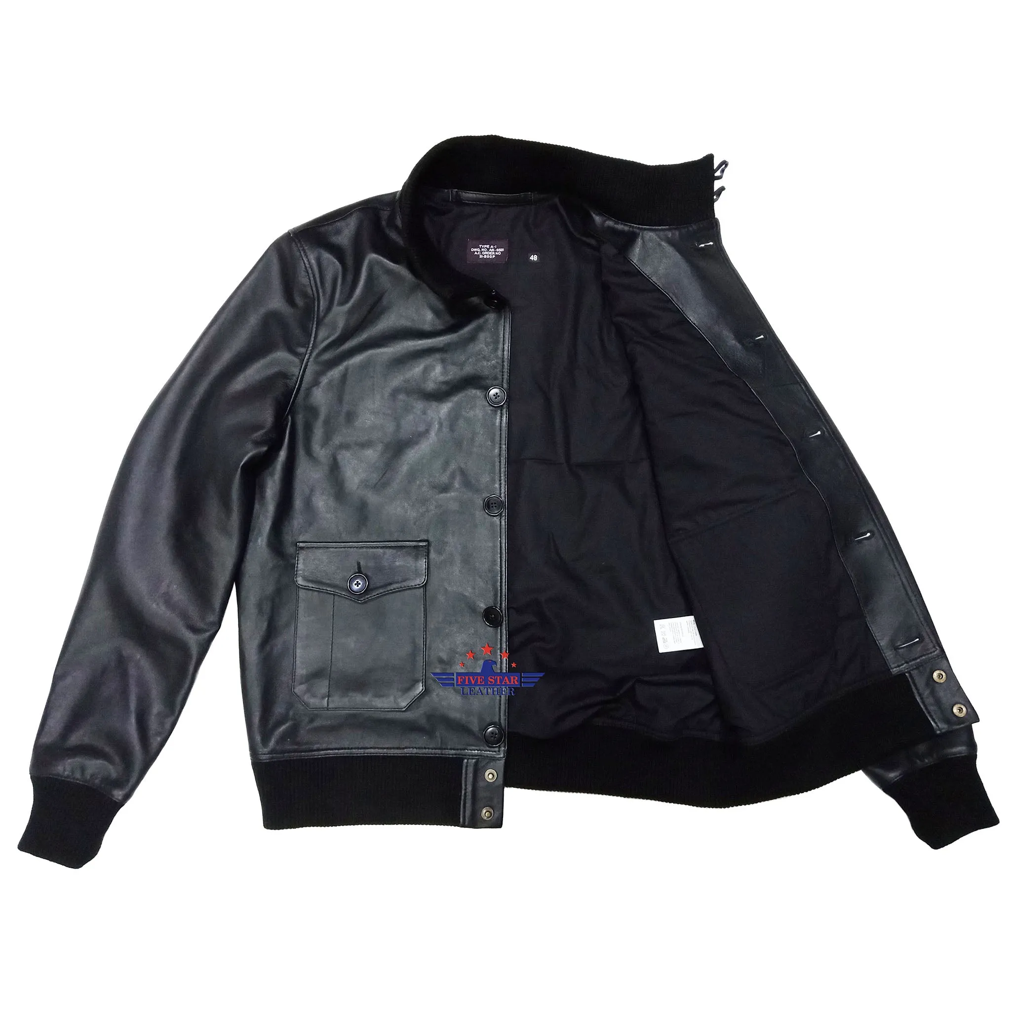 Men Capeskin Leather Air Force A-1 Jacket Pilot Flying Aviator Black sold by Five Star Leather product image thumbnail 5