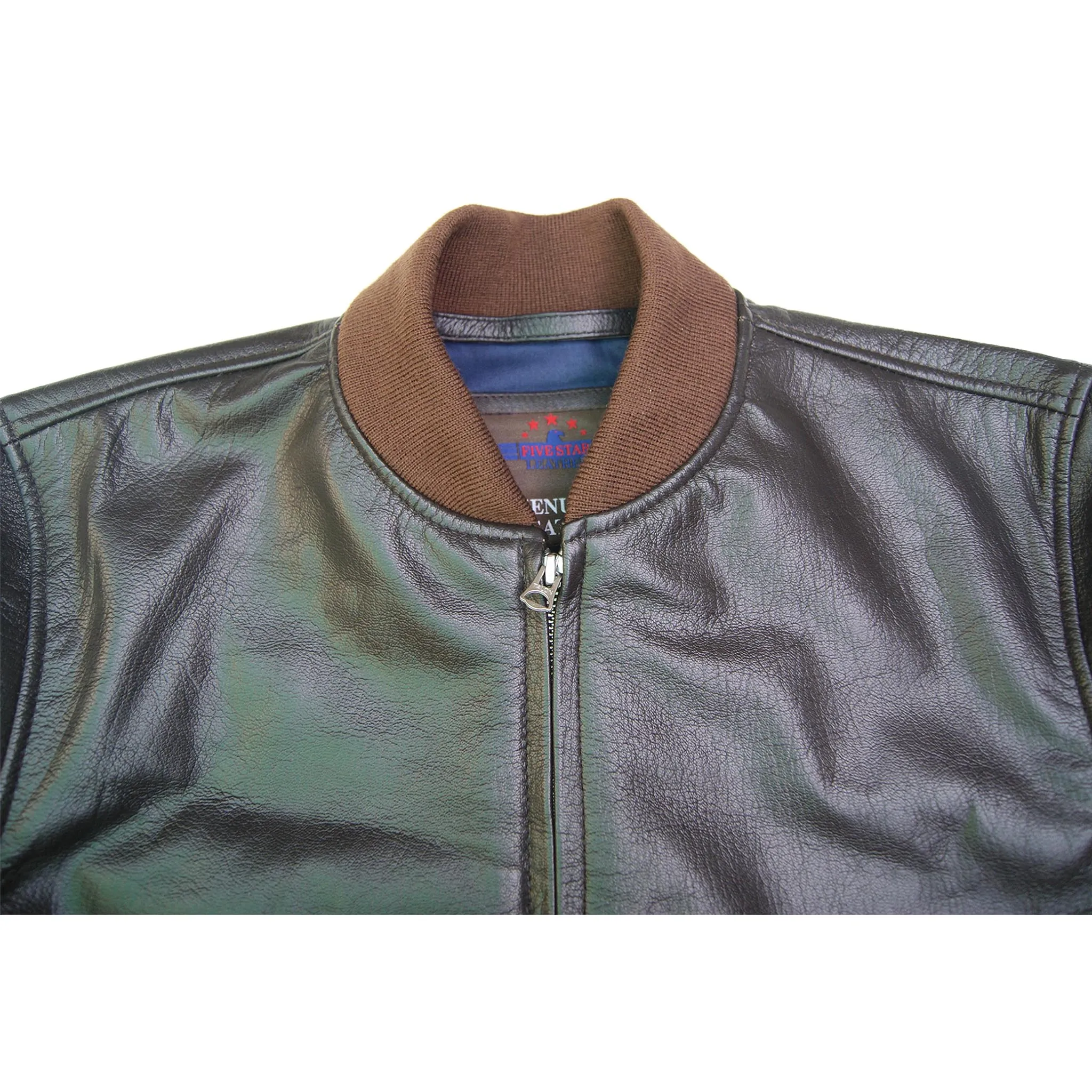 Men Wind Breaker Real Goatskin Seal Brown Leather Jacket Vintage Repro sold by Five Star Leather product image thumbnail 5