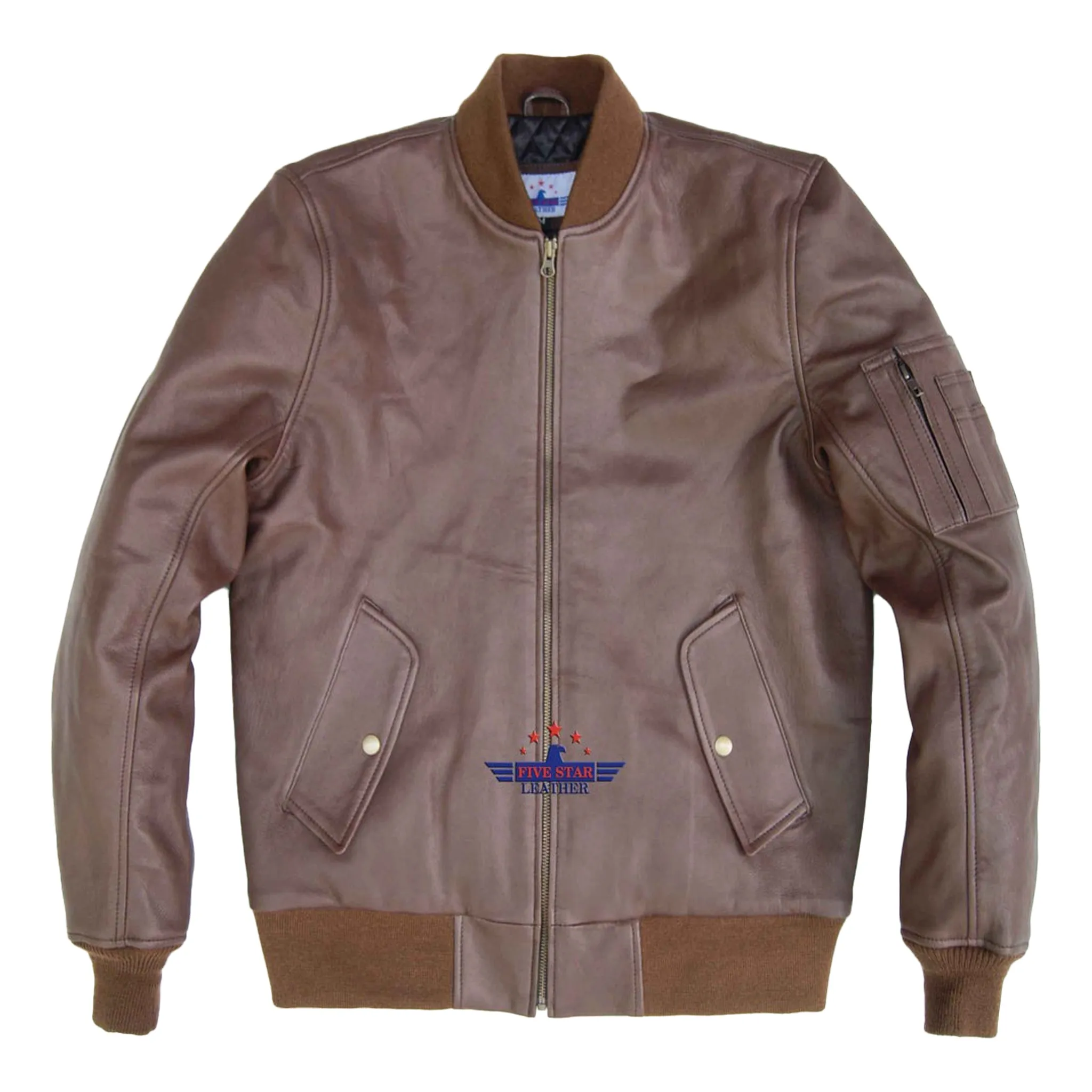 MA-1 Army Pilot Bomber Military Real Goat Leather Men Jacket Tan sold by Five Star Leather