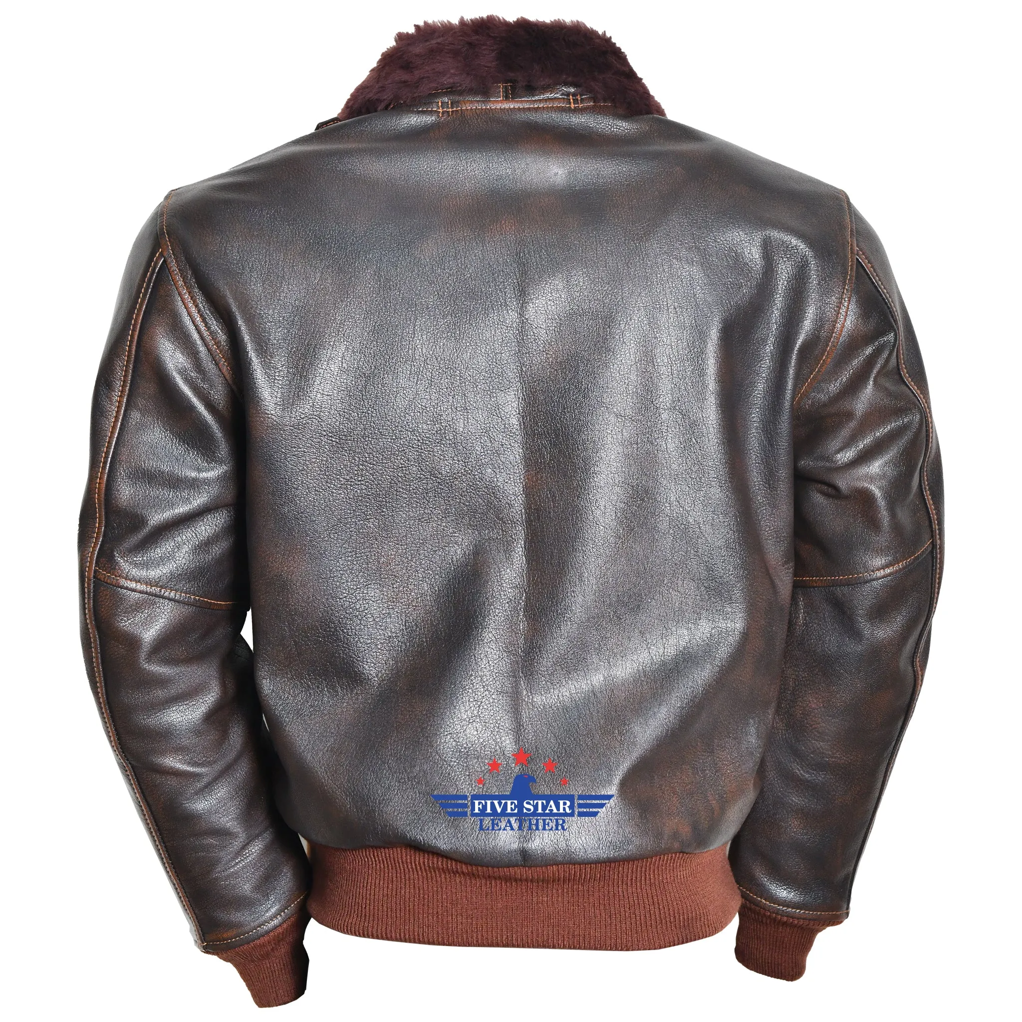 Men Real Goatskin Distressed Leather Jacket with Mouton Fur Collar Wind Breaker sold by Five Star Leather product image thumbnail 4