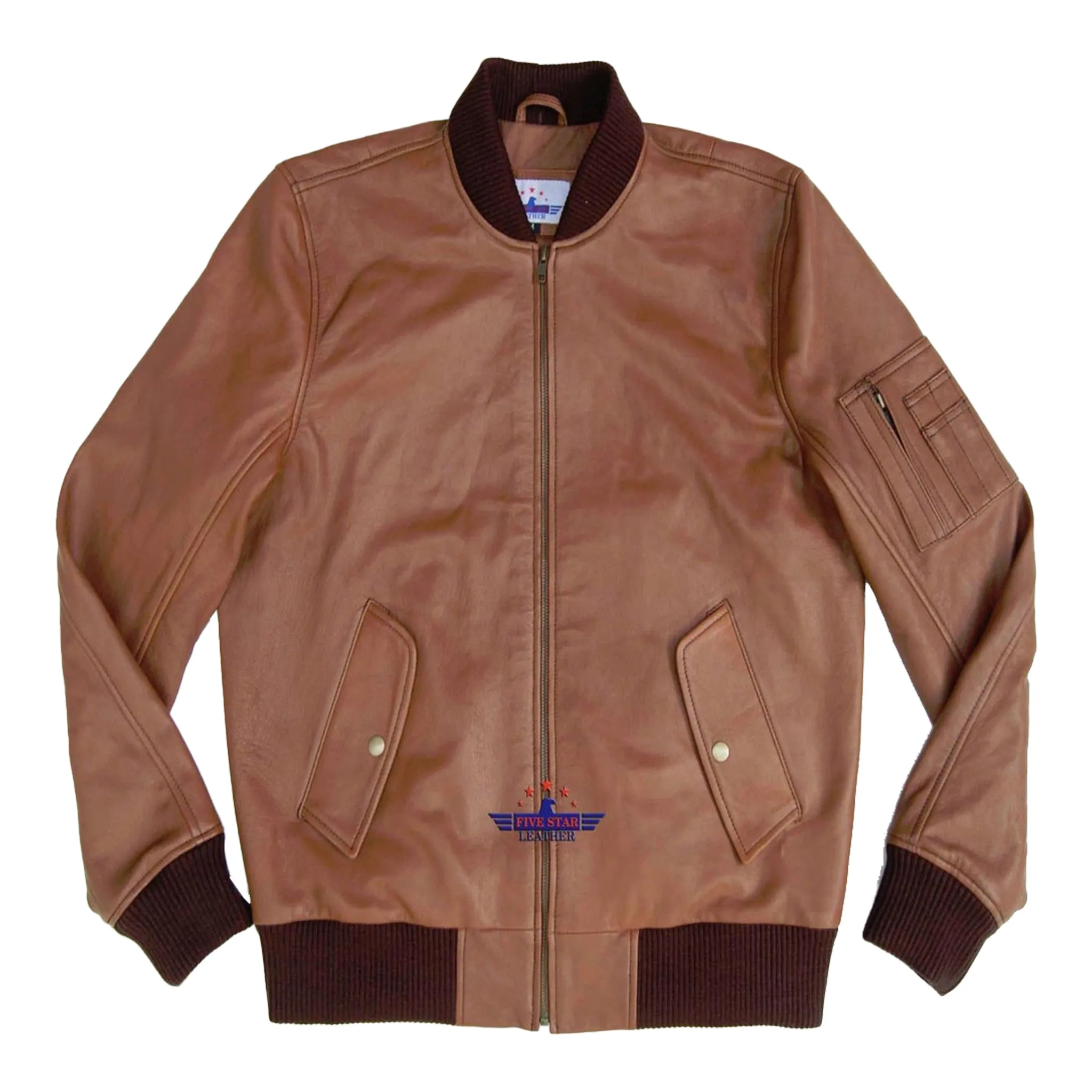 MA-1 Army Pilot Bomber Military Real Goat Leather Men Jacket Tan sold by Five Star Leather product image thumbnail 4