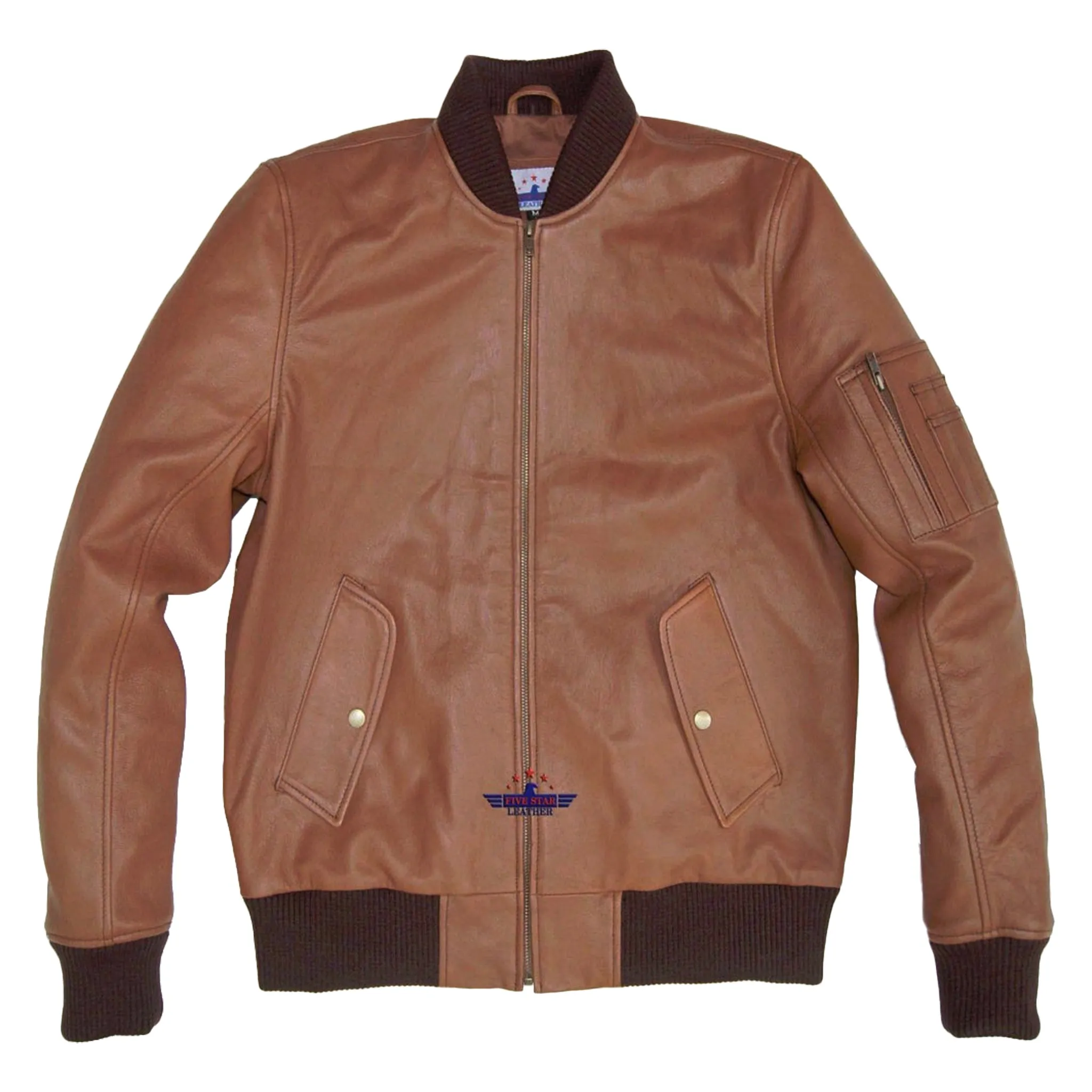 MA-1 Army Pilot Bomber Military Real Goat Leather Men Jacket Tan sold by Five Star Leather