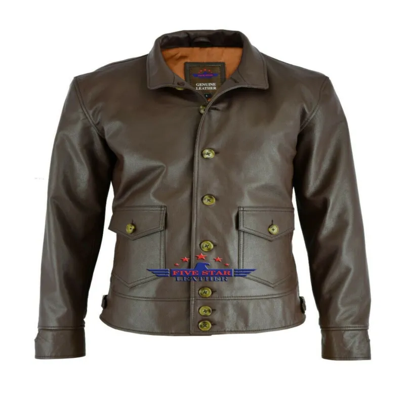 Military Naval Pilot Real Goatskin Leather Jacket Stand-up Collar Sea Boats sold by Five Star Leather