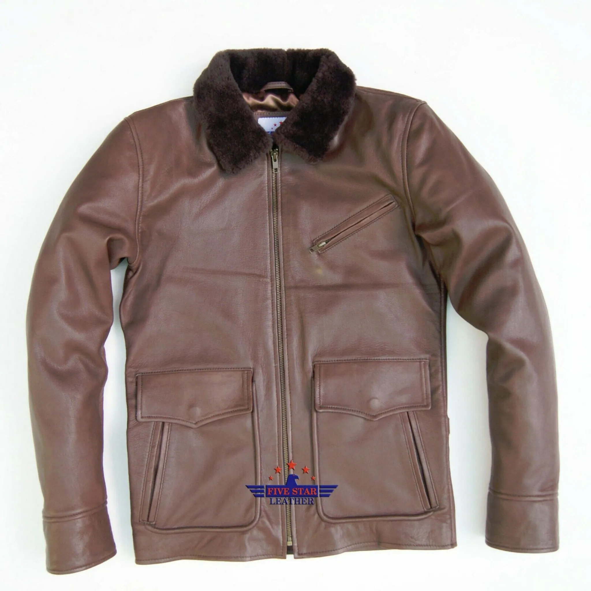 Pilot Bomber Air Force Luftwaffe Real Leather Aviation Jacket Mouton Fur Collar sold by Five Star Leather product image thumbnail 3
