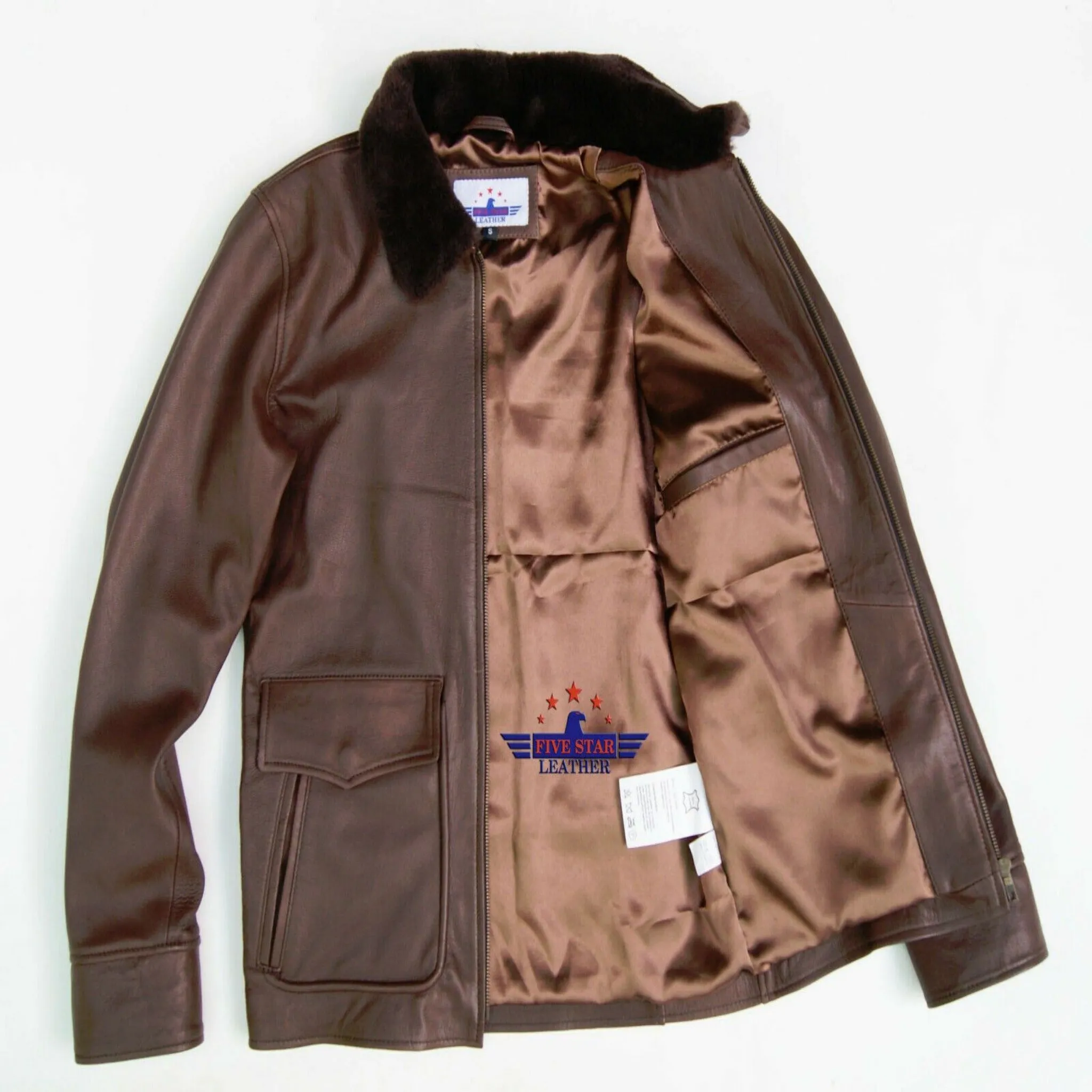 Pilot Bomber Air Force Luftwaffe Real Leather Aviation Jacket Mouton Fur Collar sold by Five Star Leather product image thumbnail 4