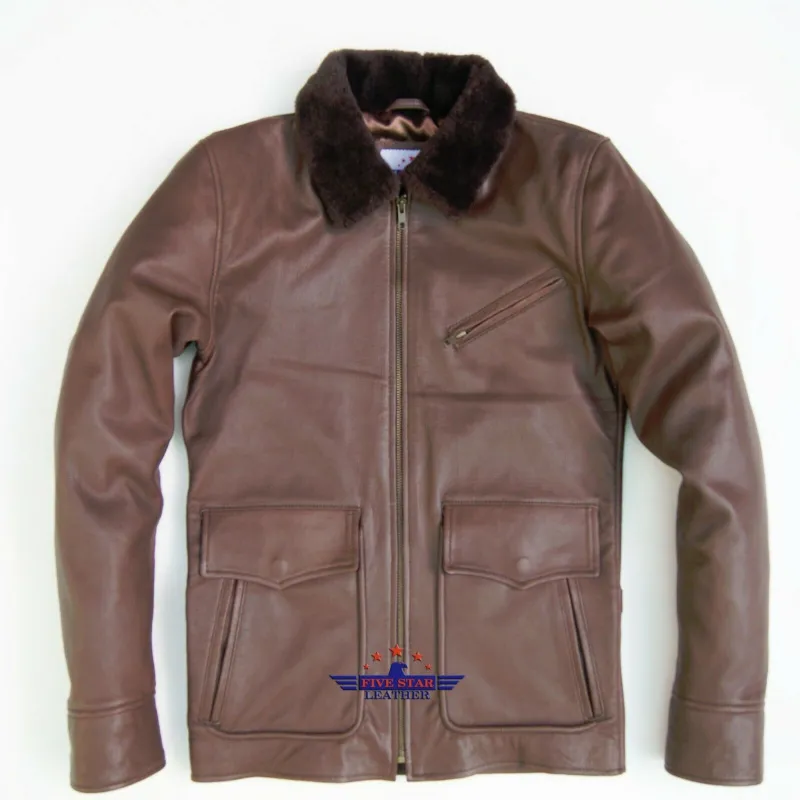 Pilot Bomber Air Force Luftwaffe Real Leather Aviation Jacket Mouton Fur Collar sold by Five Star Leather