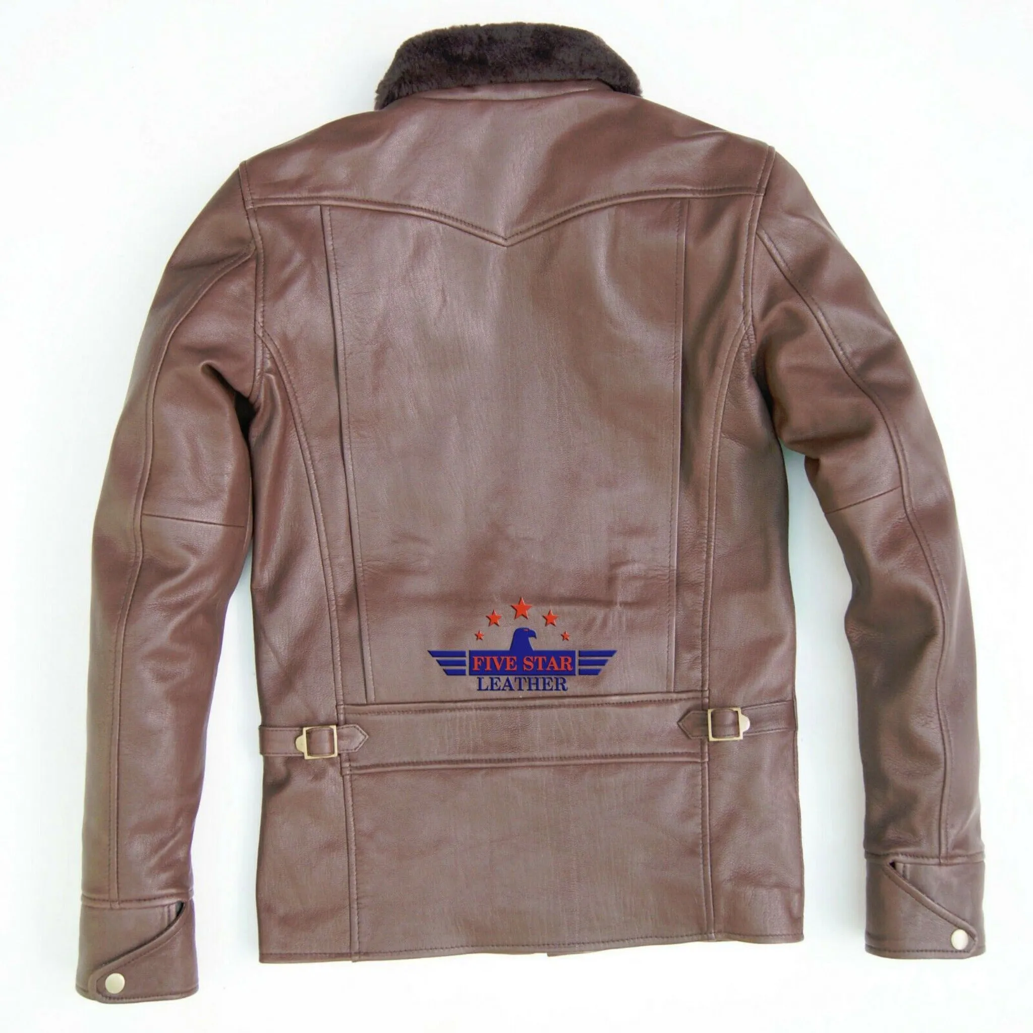 Pilot Bomber Air Force Luftwaffe Real Leather Aviation Jacket Mouton Fur Collar sold by Five Star Leather product image thumbnail 2
