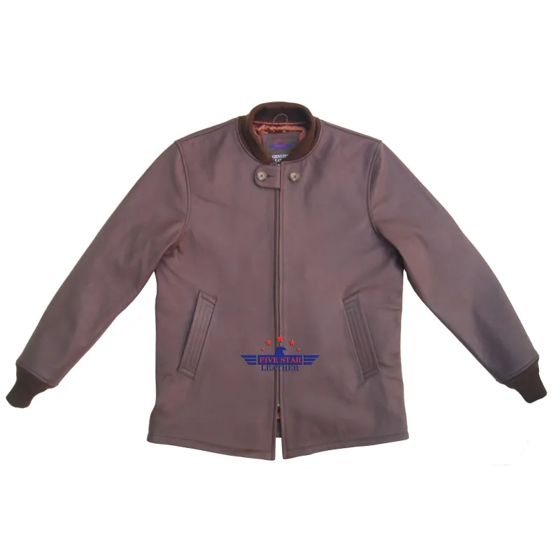 Men's Vintage Repro 1950s Car Clicker Coat Russet Brown Premium Leather sold by Five Star Leather