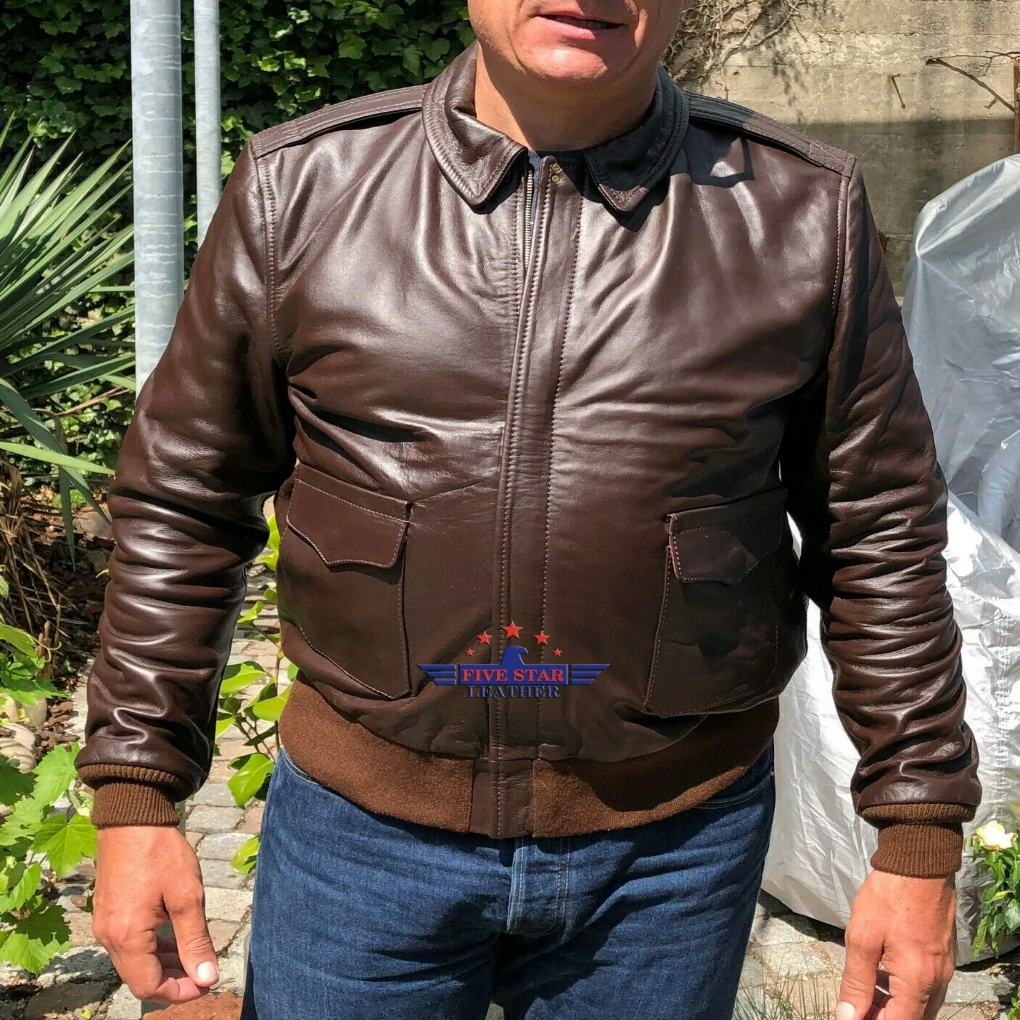 Men Type A2 Repro Military Bronco Real Horse Hide Leather Jacket WWII Air force sold by Five Star Leather product image thumbnail 5