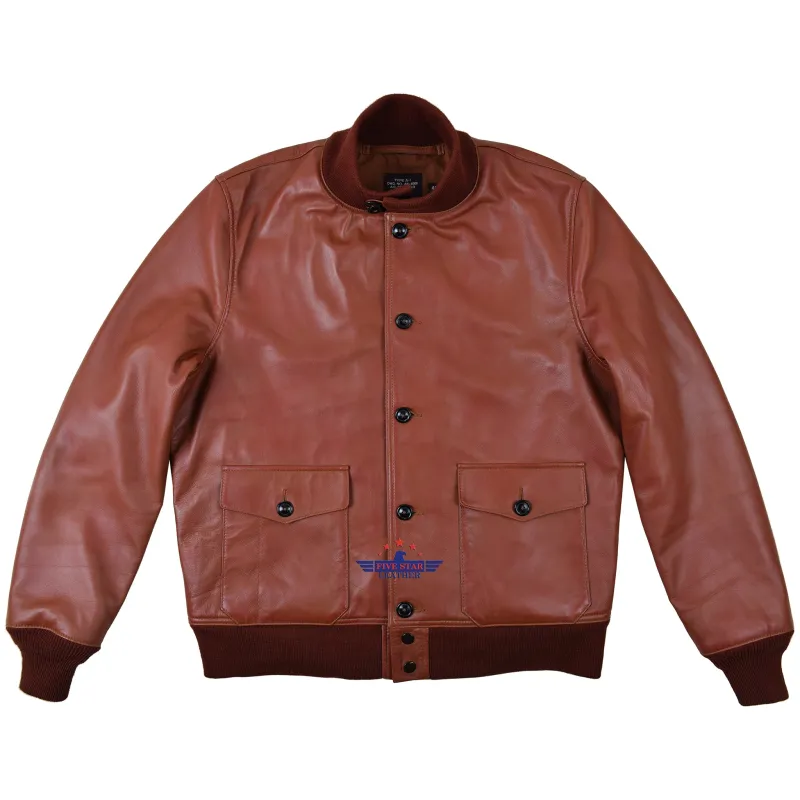 Men Russet Brown Capeskin Leather Air Force A-1 Jacket Pilot Flying Aviator sold by Five Star Leather