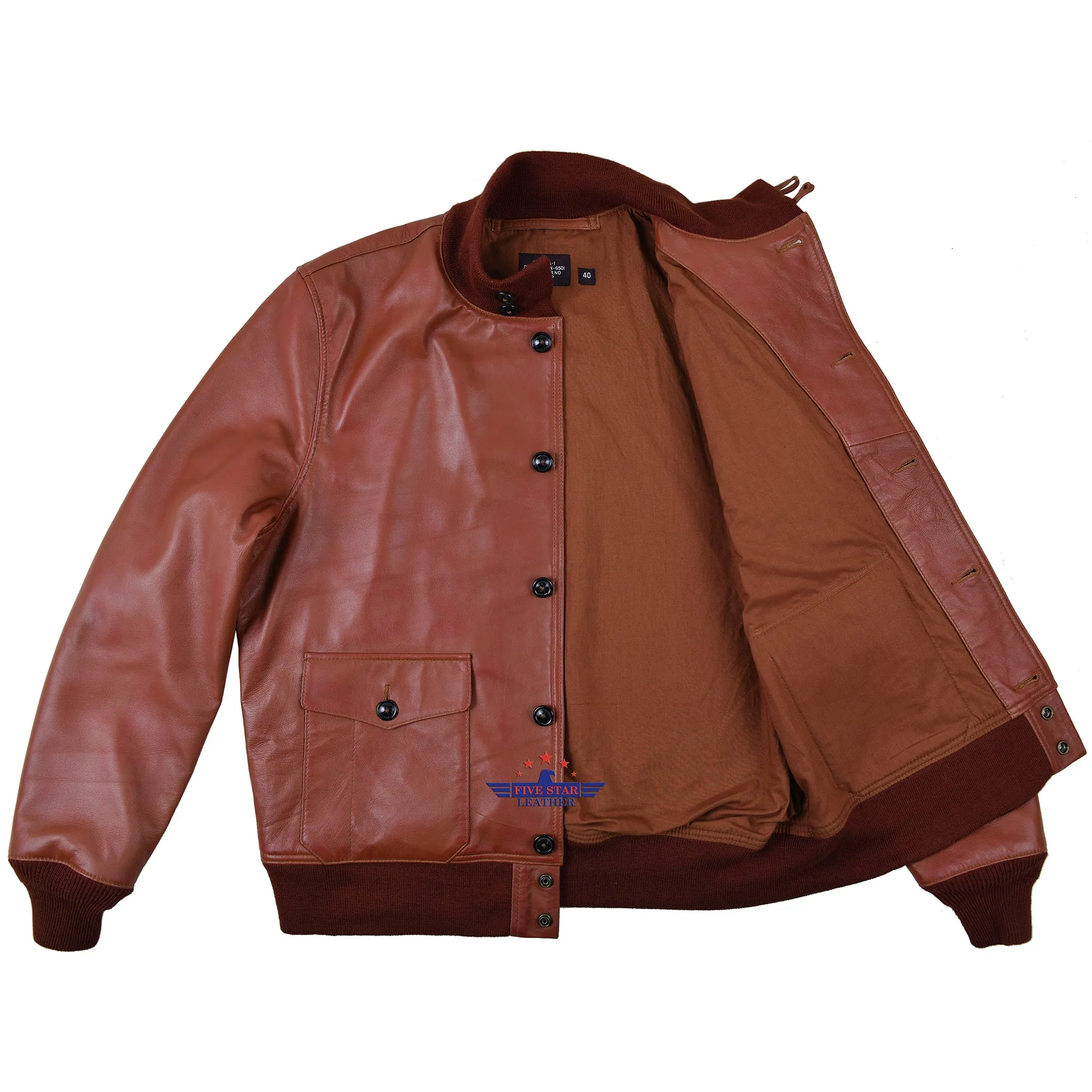 Men Russet Brown Capeskin Leather Air Force A-1 Jacket Pilot Flying Aviator sold by Five Star Leather product image thumbnail 5