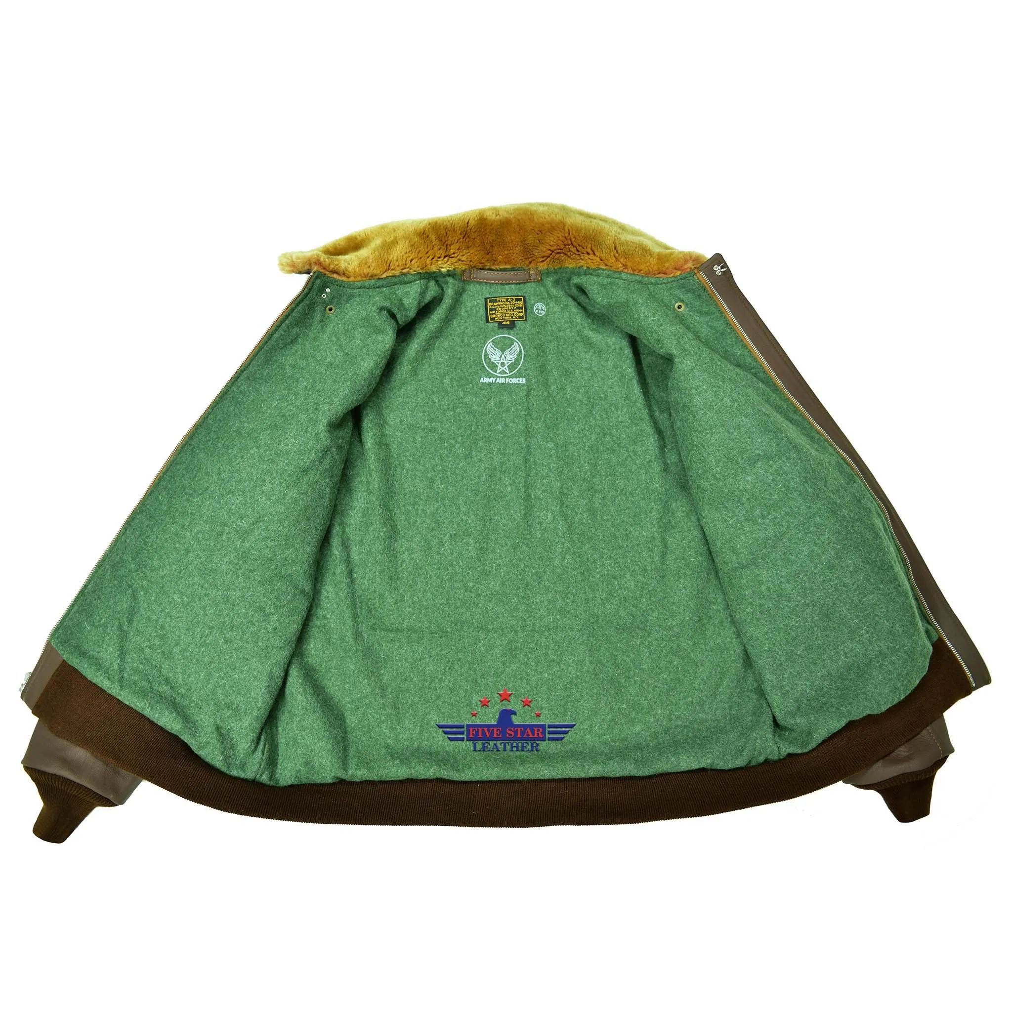 Winterized Type A2 Repro Military Flight Jacket Real Goatskin Leather Russet Brown sold by Five Star Leather product image thumbnail 4