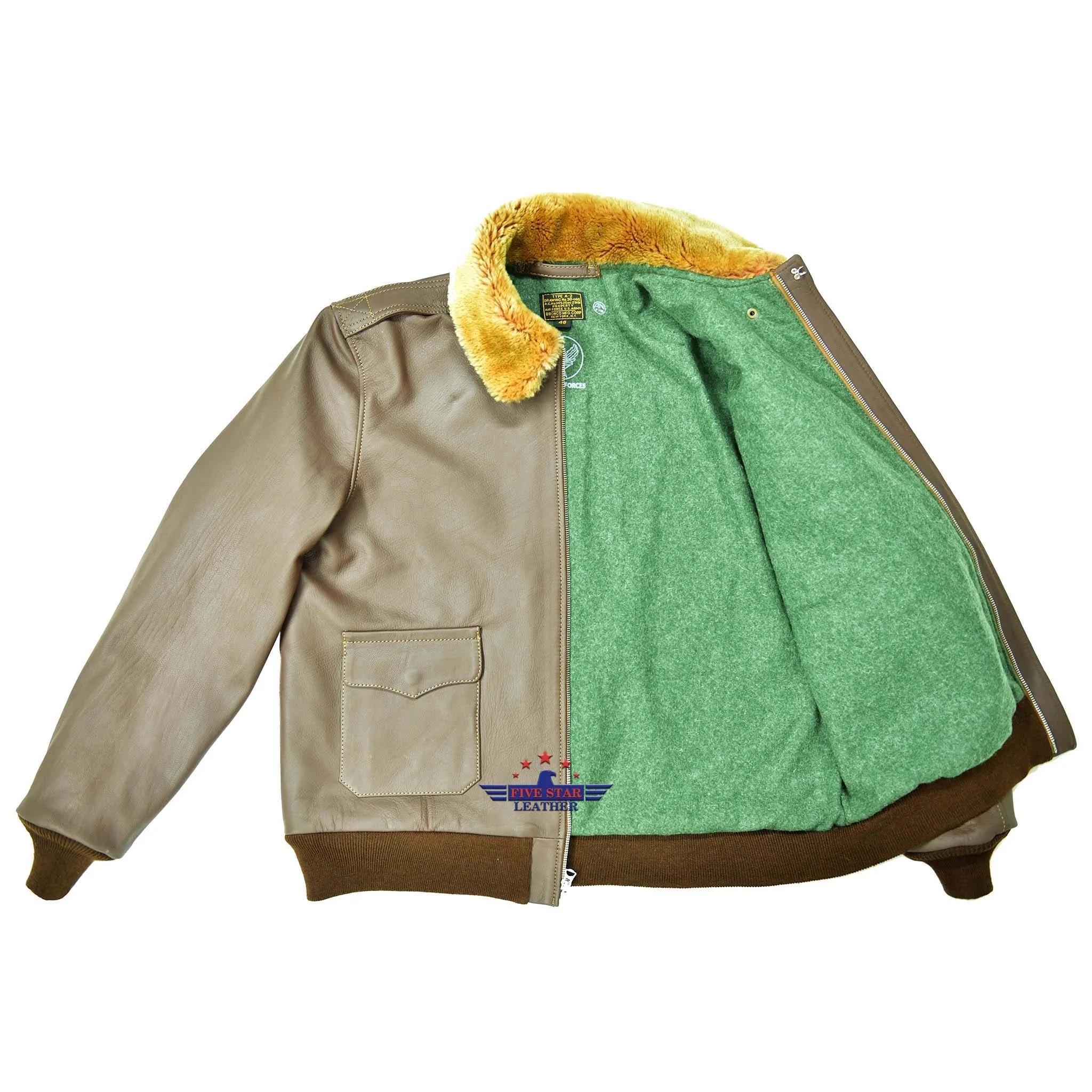 Winterized Type A2 Repro Military Flight Jacket Real Goatskin Leather Russet Brown sold by Five Star Leather product image thumbnail 2