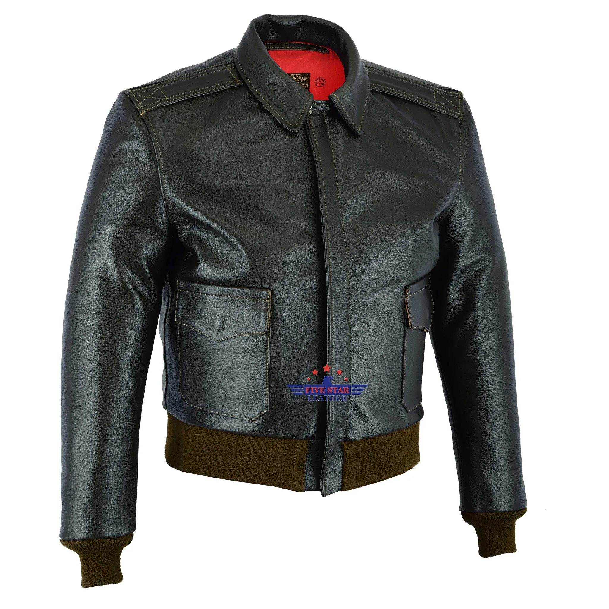 Men Type A2 Repro Military Flight Jacket Real Goatskin Leather Seal Brown sold by Five Star Leather
