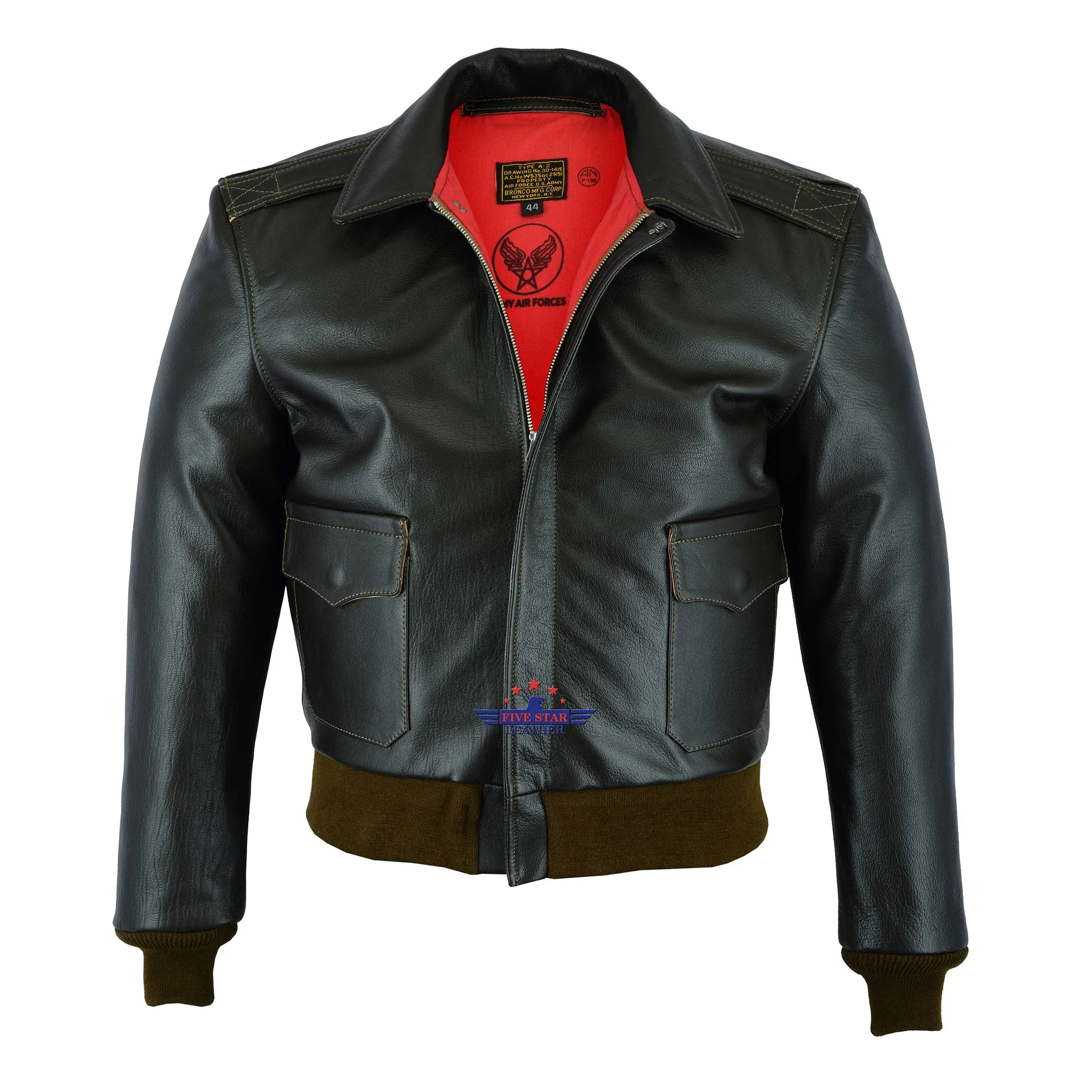 Men Type A2 Repro Military Flight Jacket Real Goatskin Leather Seal Brown sold by Five Star Leather product image thumbnail 2