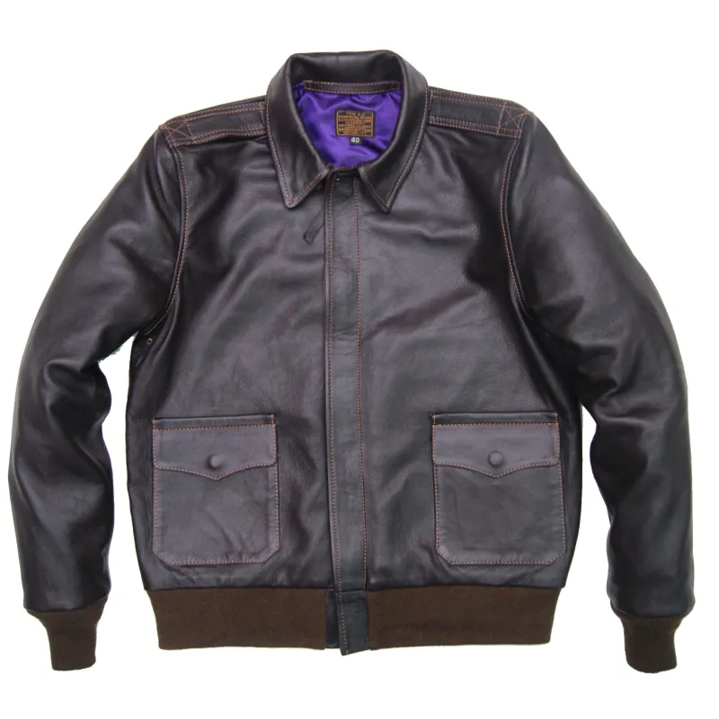 Men Type A2 Repro Military Flight Jacket Real Goatskin thick leather Seal Brown sold by Five Star Leather