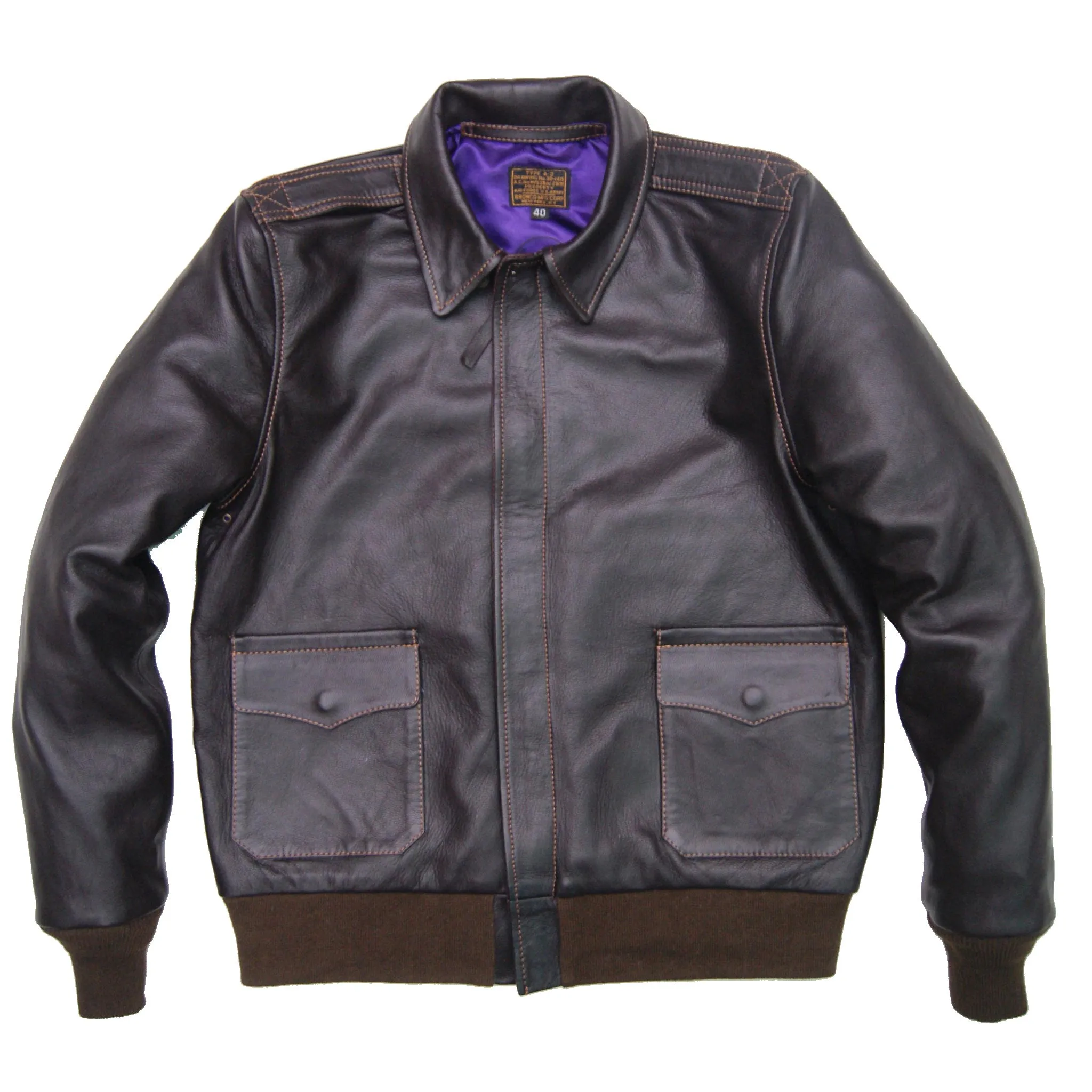 Men Type A2 Repro Military Flight Jacket Real Goatskin thick leather Seal Brown sold by Five Star Leather