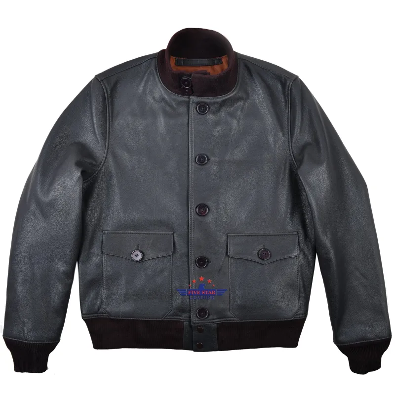 Men Real Goat Seal Brown thick Leather Air Force A-1 Jacket Pilot Flying Aviator sold by Five Star Leather