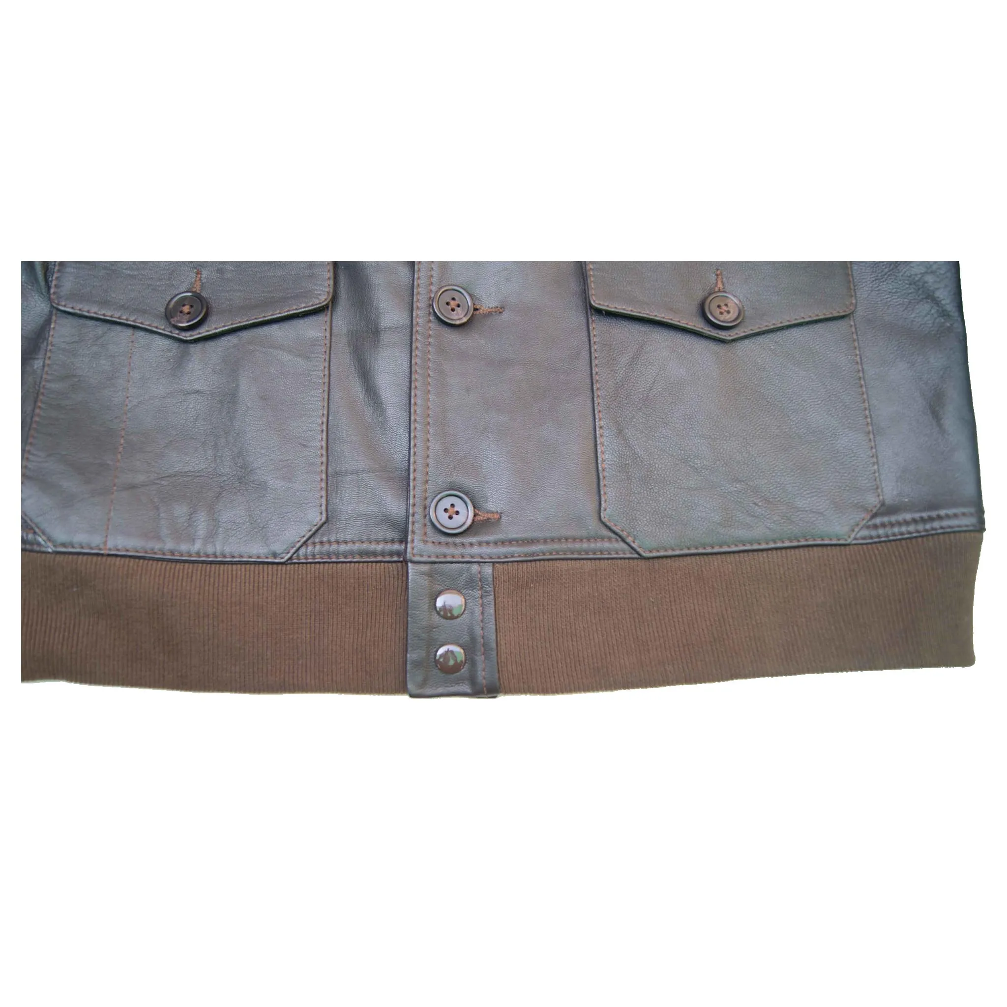 Men Real Goatskin Leather Seal Brown Air Force Repro A-1 Field Jacket Pilot Flying Aviator sold by Five Star Leather product image thumbnail 4