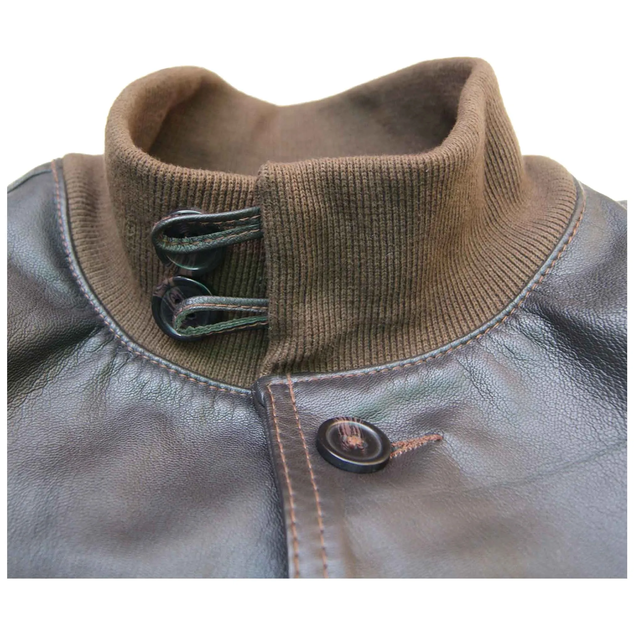 Men Real Goatskin Leather Seal Brown Air Force Repro A-1 Field Jacket Pilot Flying Aviator sold by Five Star Leather product image thumbnail 3