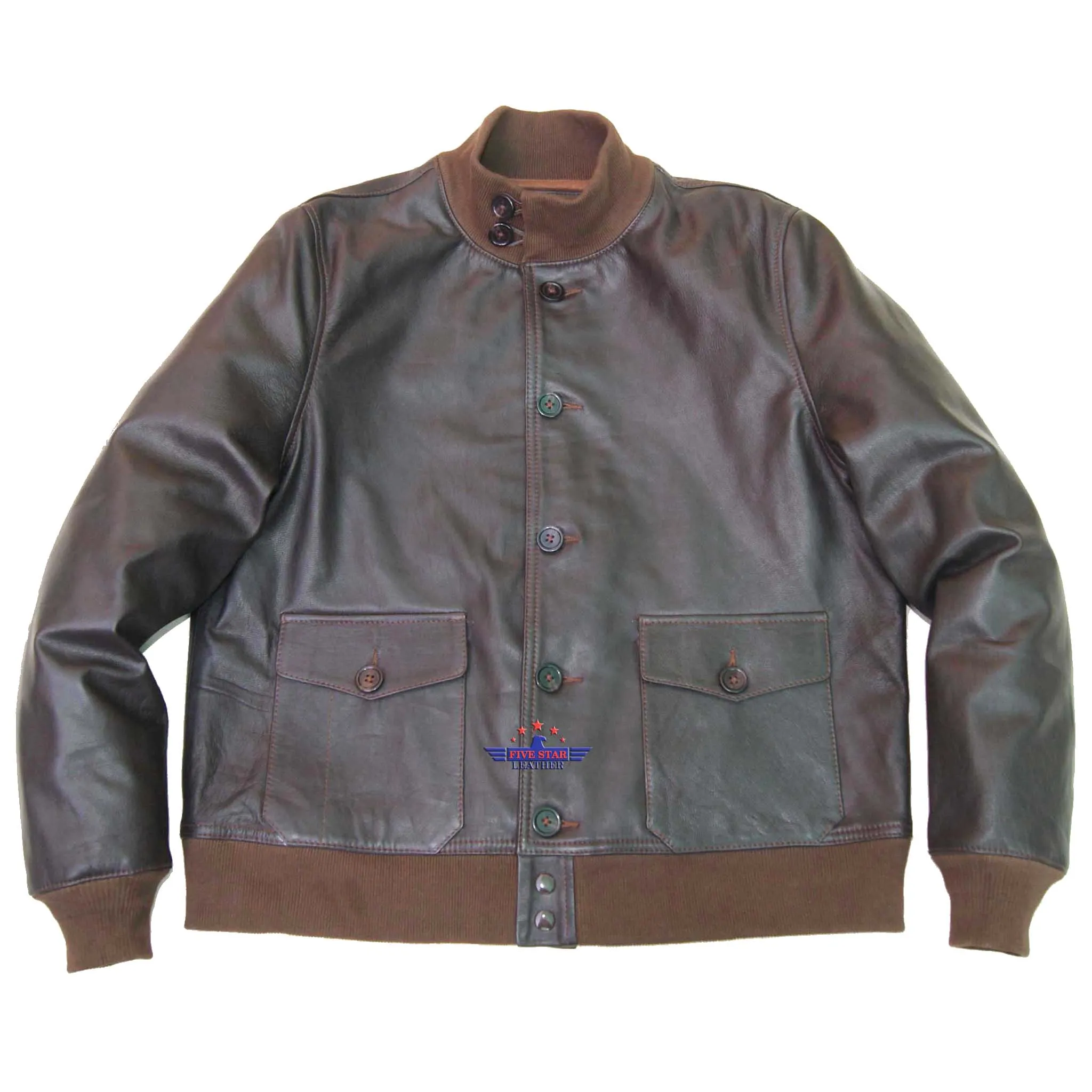 Men Real Goatskin Leather Seal Brown Air Force Repro A-1 Field Jacket Pilot Flying Aviator sold by Five Star Leather