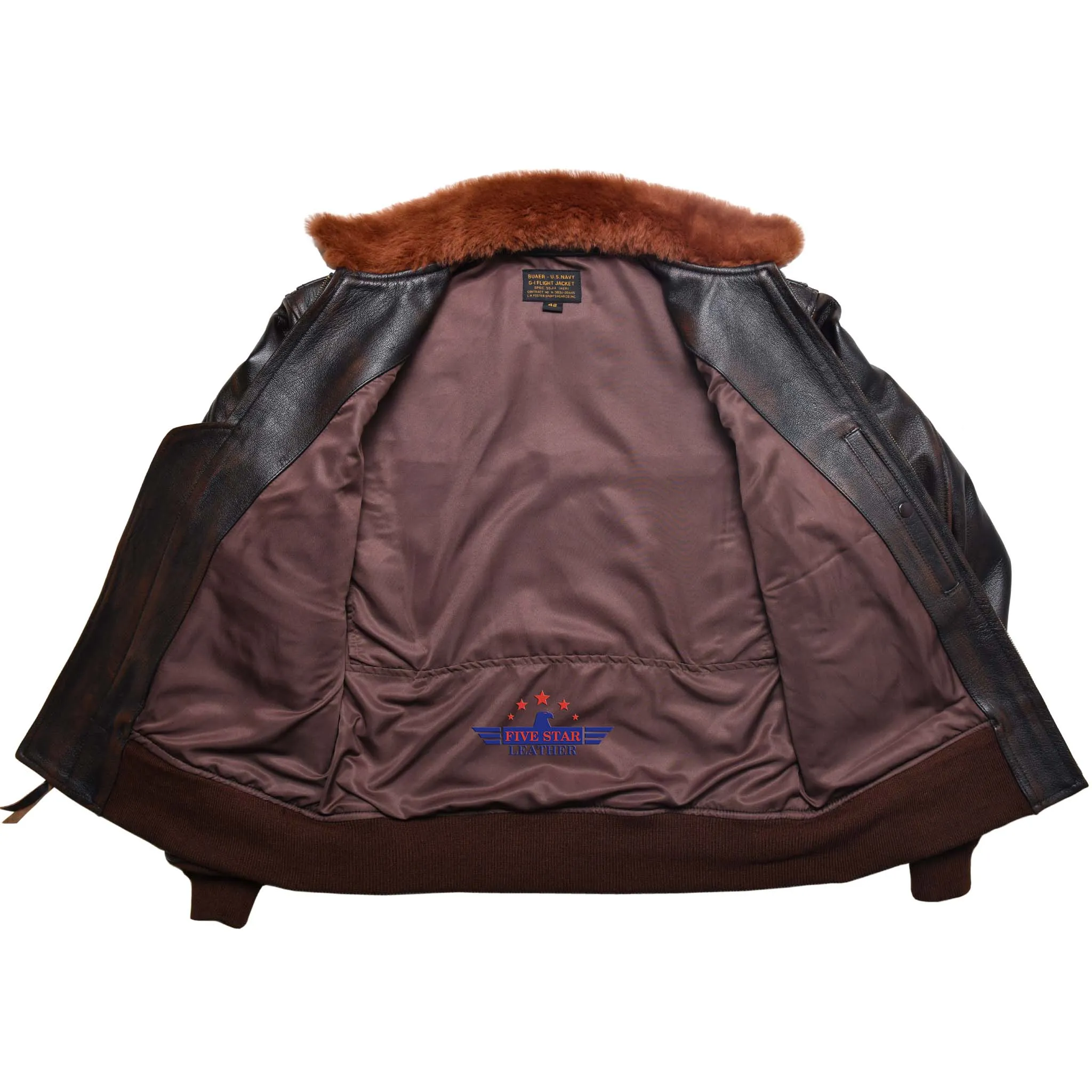 Fivestar Leather Flight G1 Bomber Naval Flying Men Jacket USN Goatskin Leather Distressed sold by Five Star Leather product image thumbnail 4