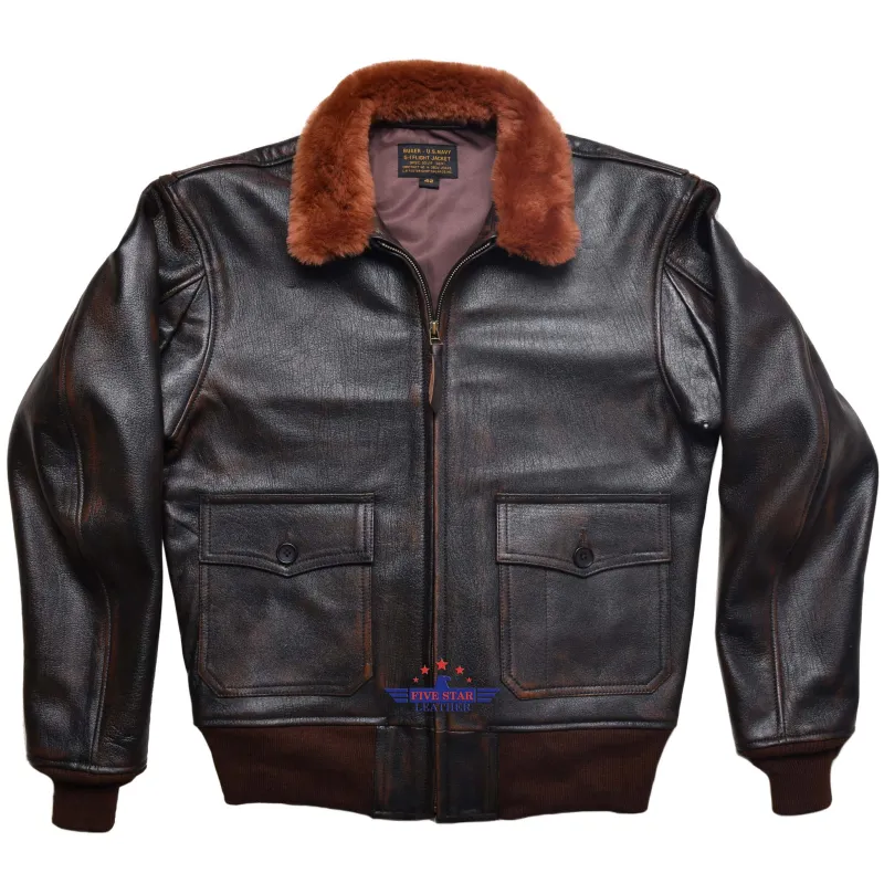 Fivestar Leather Flight G1 Bomber Naval Flying Men Jacket USN Goatskin Leather Distressed sold by Five Star Leather