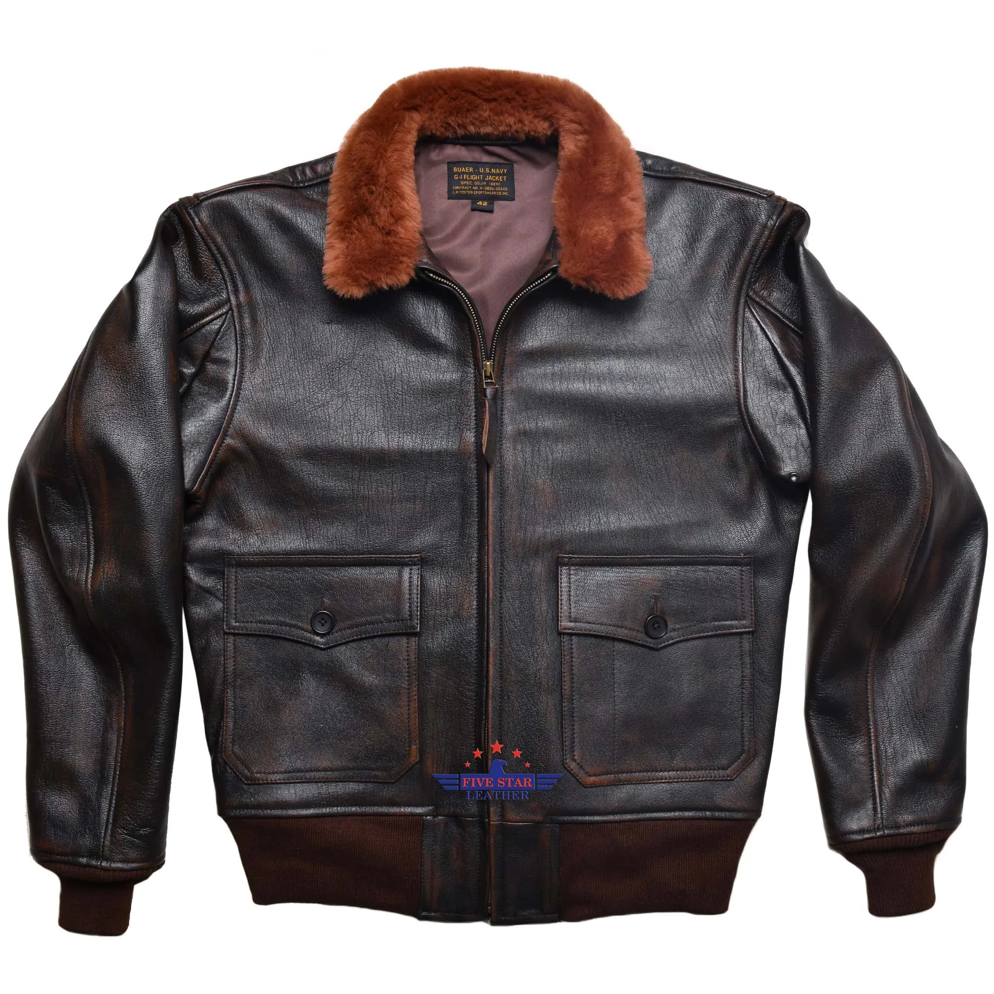 Fivestar Leather Flight G1 Bomber Naval Flying Men Jacket USN Goatskin Leather Distressed sold by Five Star Leather