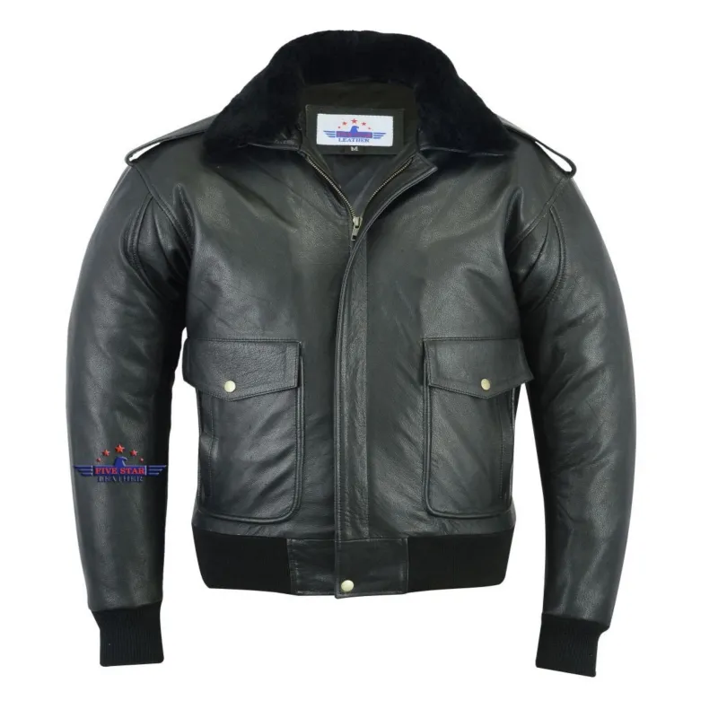 Men A2 Removable Real Fur Camel Collar Goat Leather Bomber Pilot Flying Jacket sold by Five Star Leather