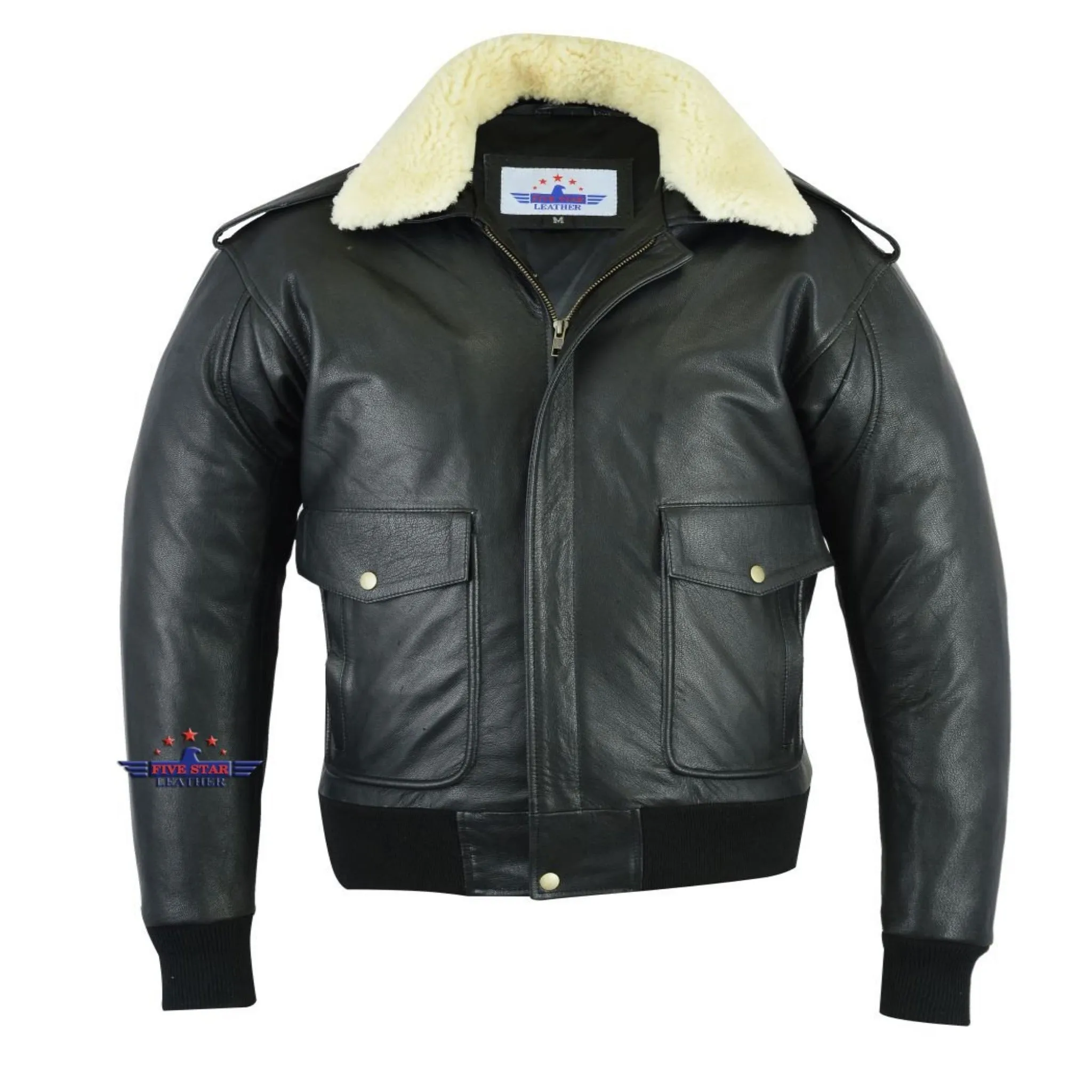 Men A2 Removable Real Fur Camel Collar Goat Leather Bomber Pilot Flying Jacket sold by Five Star Leather product image thumbnail 2