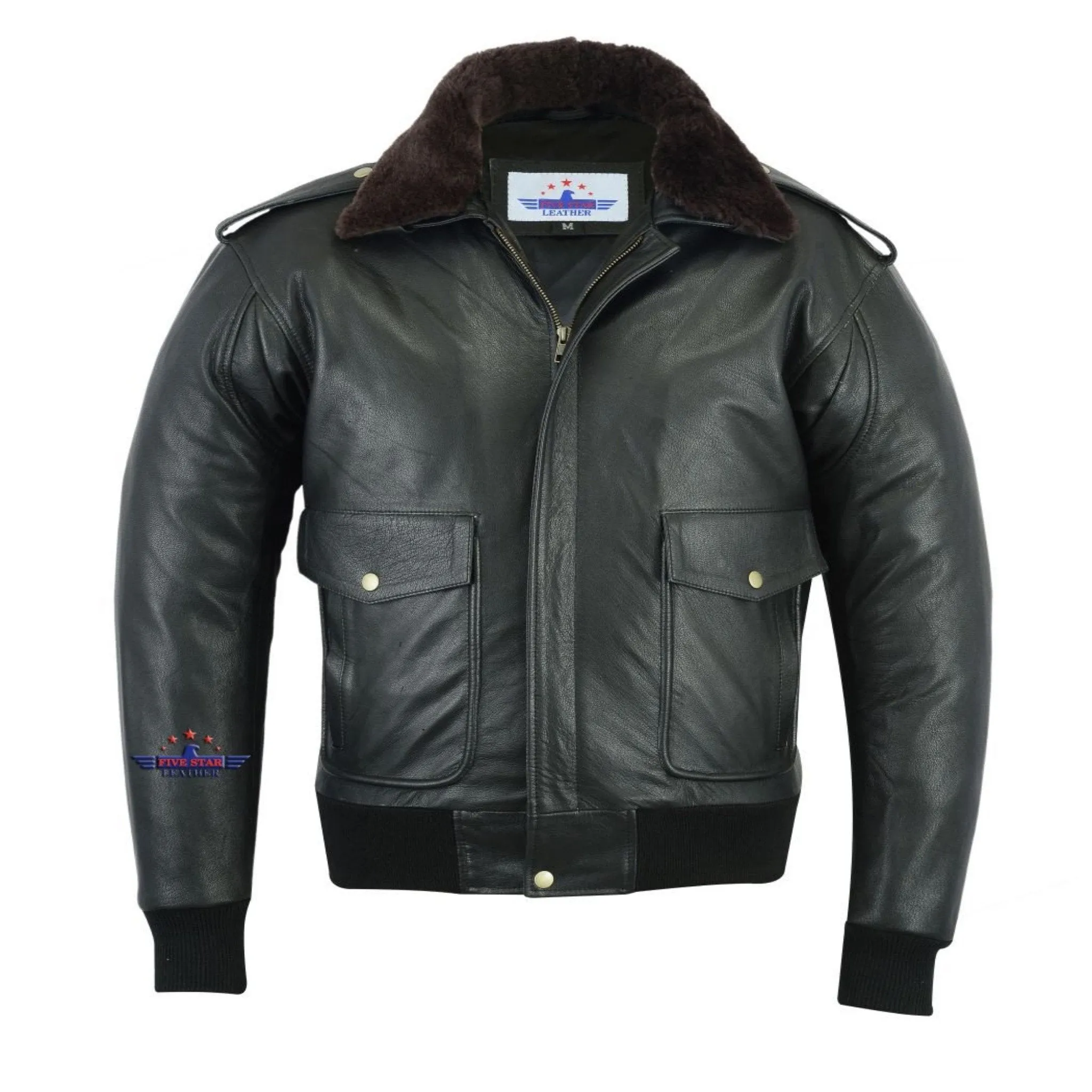 Men A2 Removable Real Fur Camel Collar Goat Leather Bomber Pilot Flying Jacket sold by Five Star Leather product image thumbnail 3