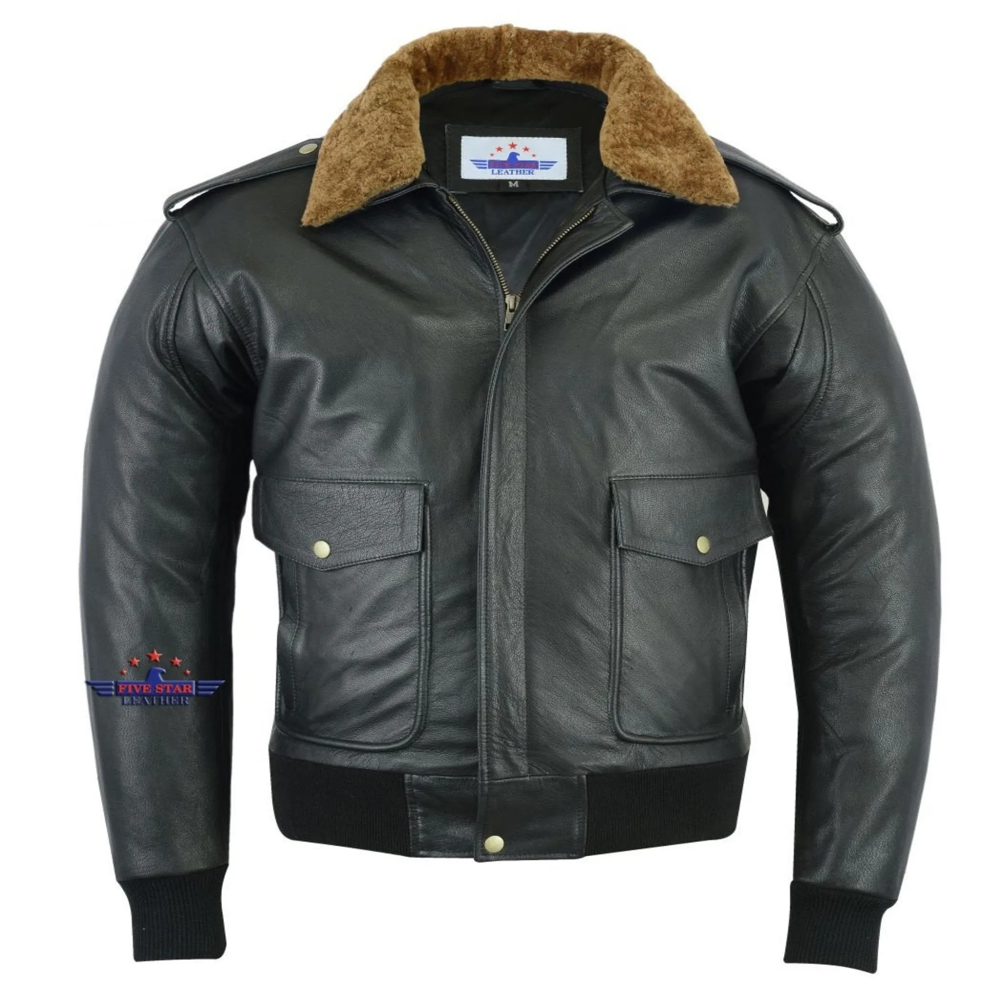 Men A2 Removable Real Fur Camel Collar Goat Leather Bomber Pilot Flying Jacket sold by Five Star Leather product image thumbnail 4