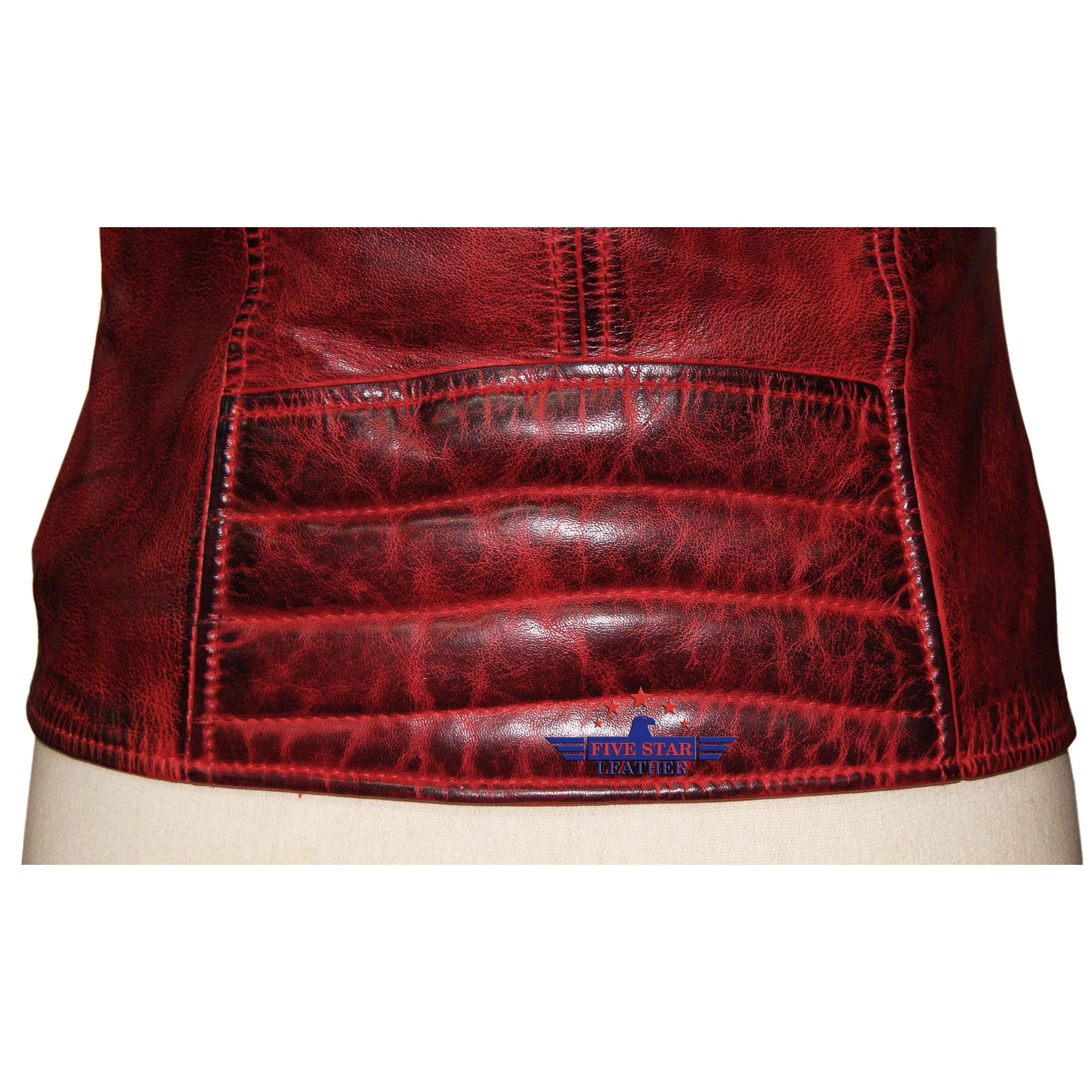 Women Oxblood Real Sheep Leather Jacket Washed Distressed padded sold by Five Star Leather product image thumbnail 4