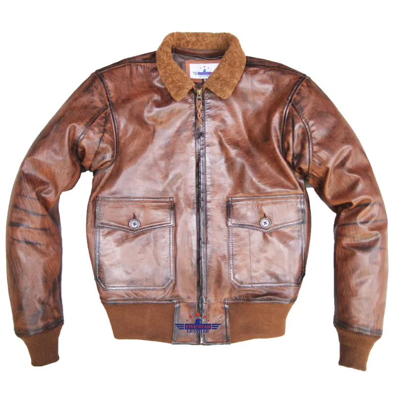Flight G1 Bomber Naval Flying Men Jacket USN Goatskin Leather Furniture Distressed made by Five Star Leather