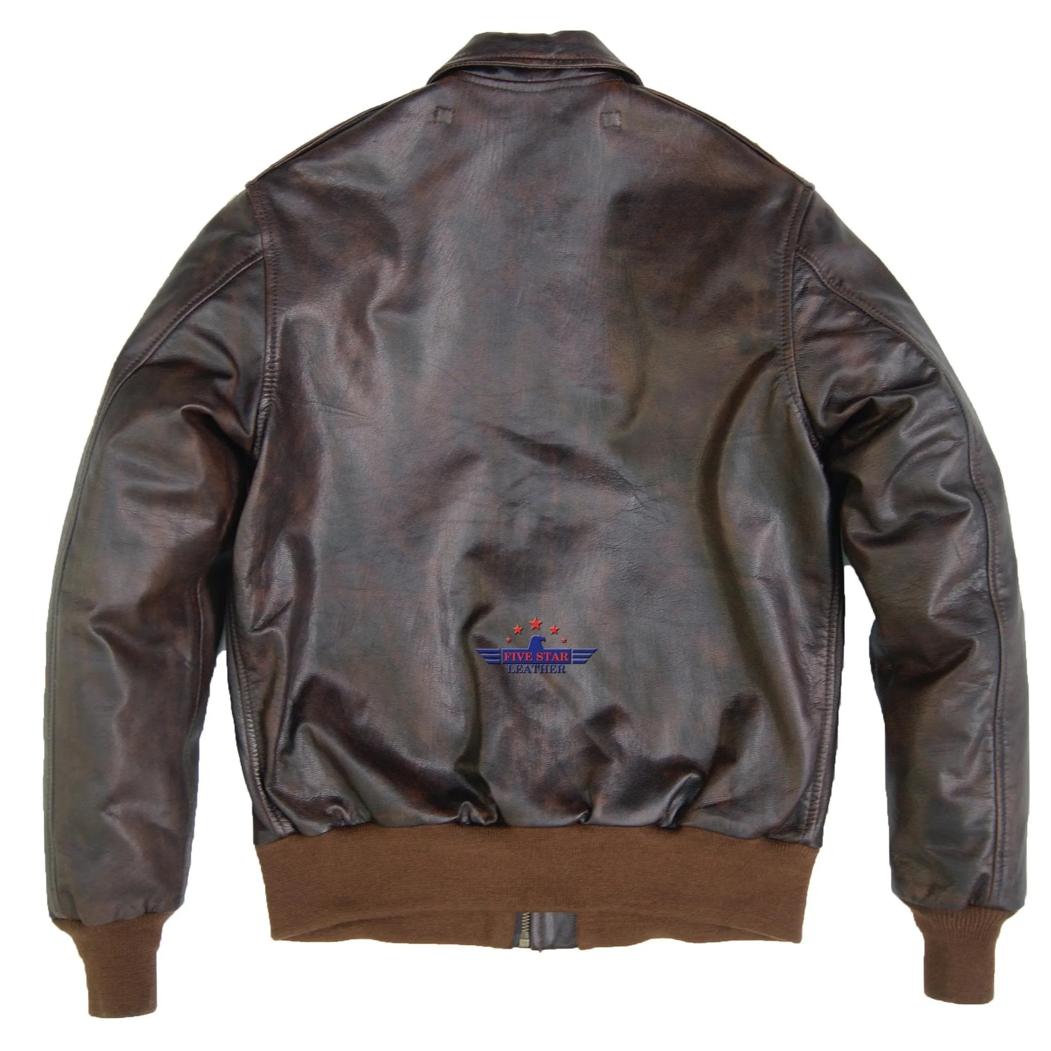 Men Type A-2 Repro Real Leather Brown Aviator flying Pilot Jacket Distressed sold by Five Star Leather product image thumbnail 2