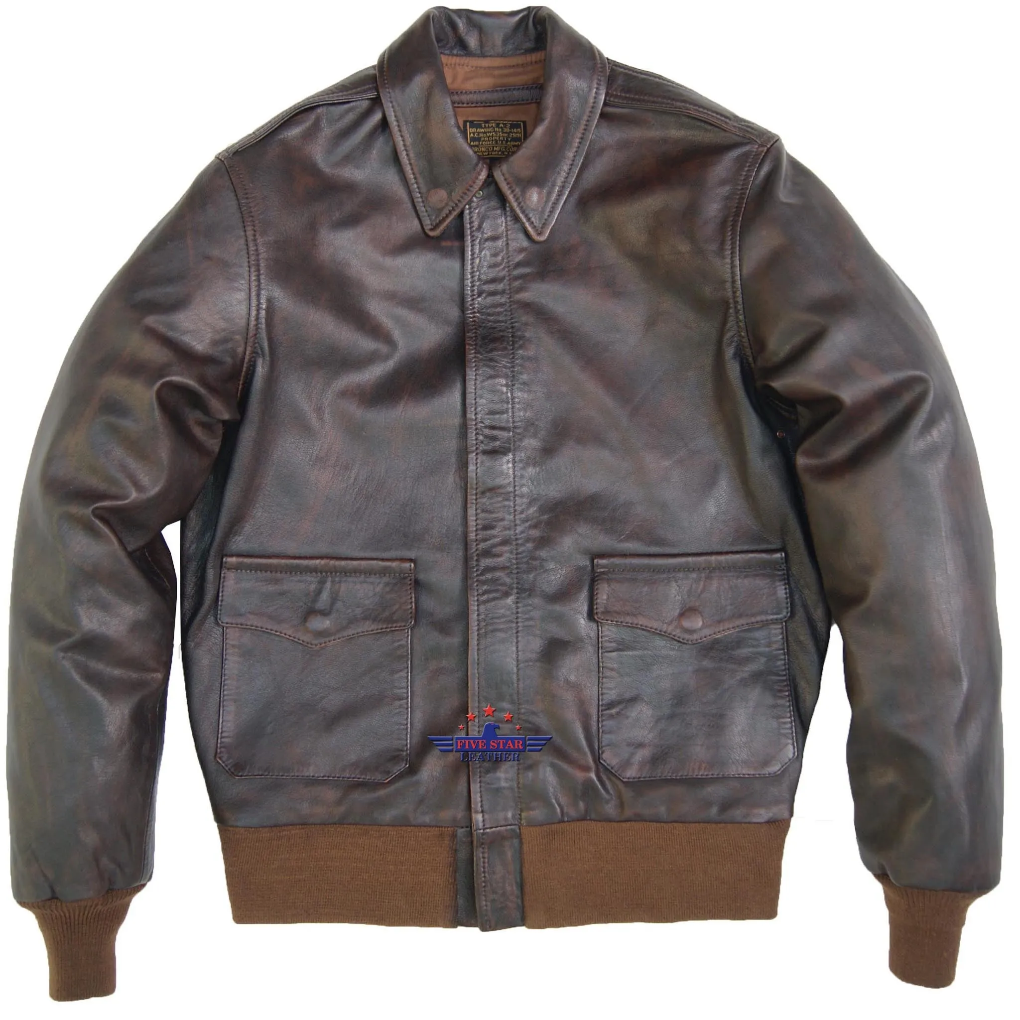 Men Type A-2 Repro Real Leather Brown Aviator flying Pilot Jacket Distressed sold by Five Star Leather