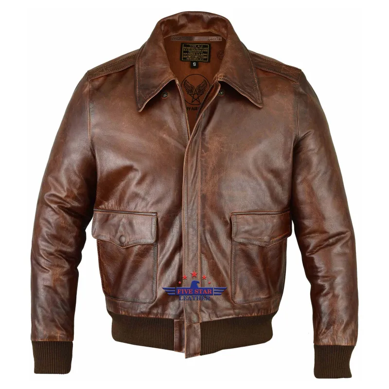 Men Type A-2 Repro Real Leather Brown Aviator Flying Pilot Jacket sold by Five Star Leather